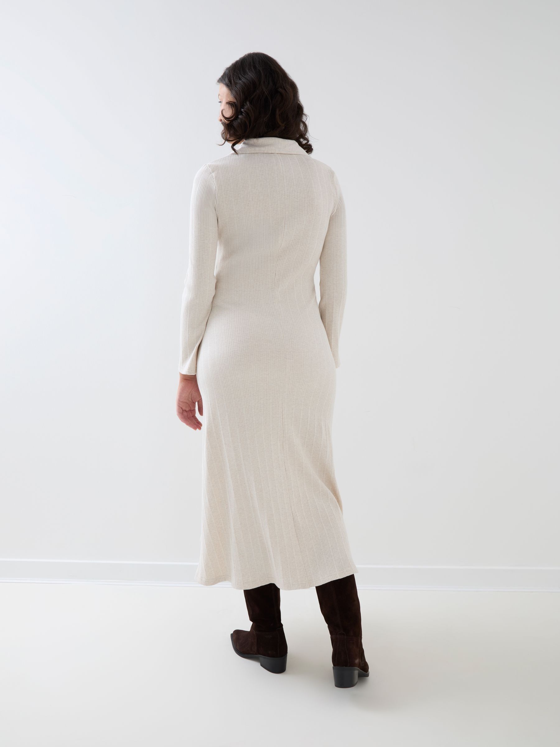 Oat Marl Long Sleeve Ribbed Maternity Midi Dress - Image 3 of 4