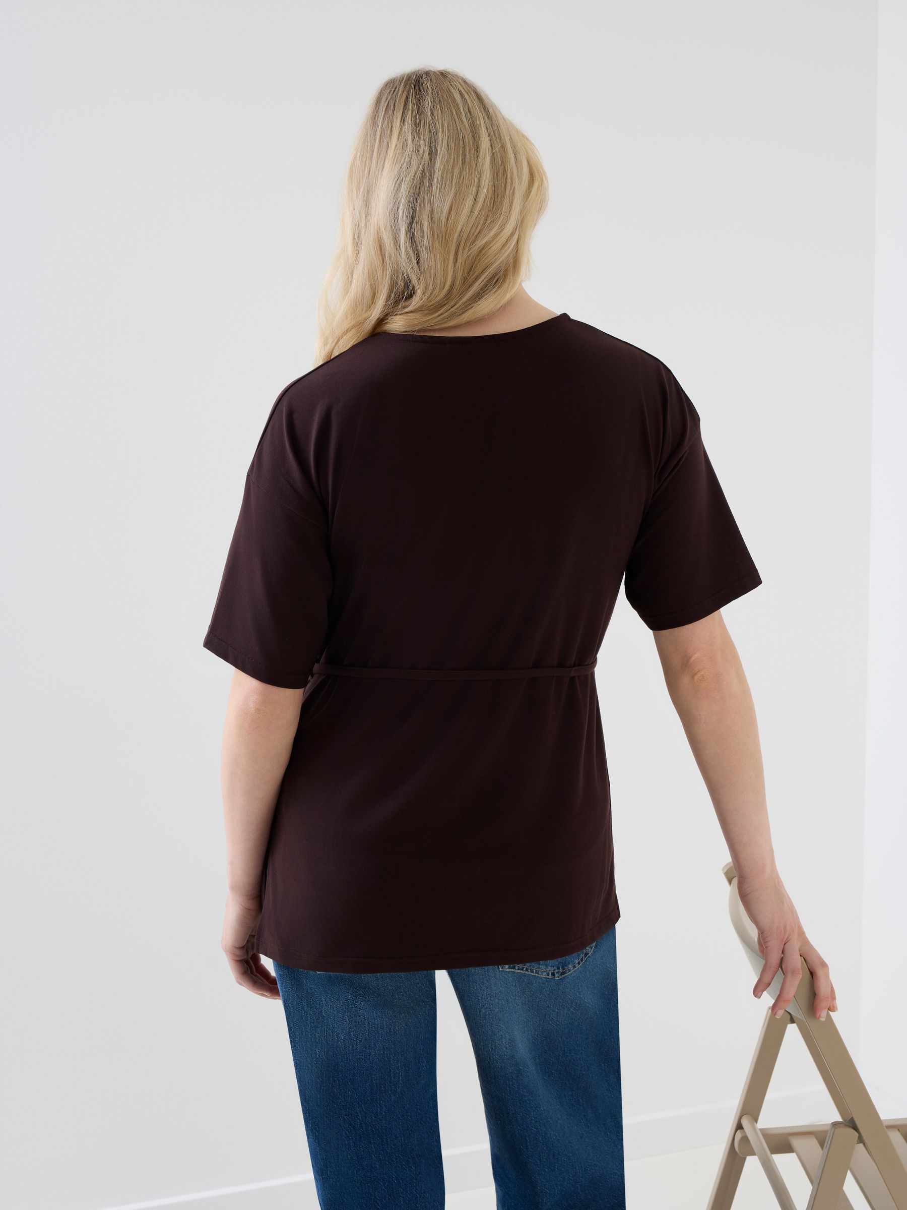 Chocolate Brown Oversized Tie Boyfriend Maternity Shirt - Image 3 of 5