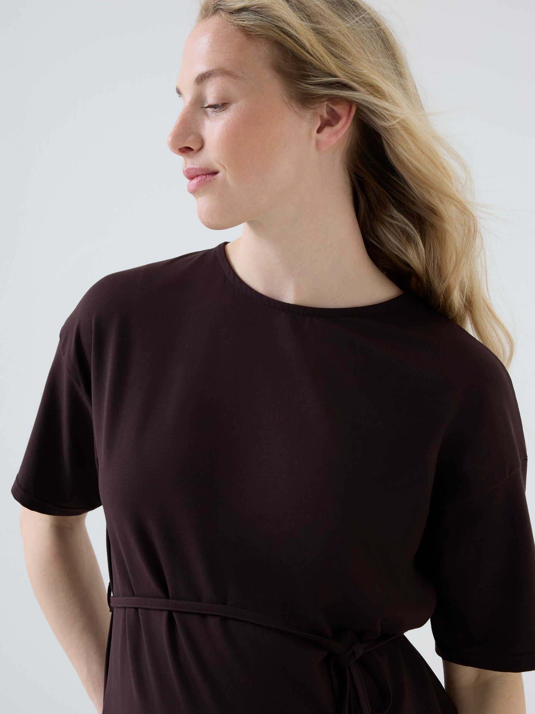 Chocolate Brown Oversized Tie Boyfriend Maternity Shirt - Image 4 of 5