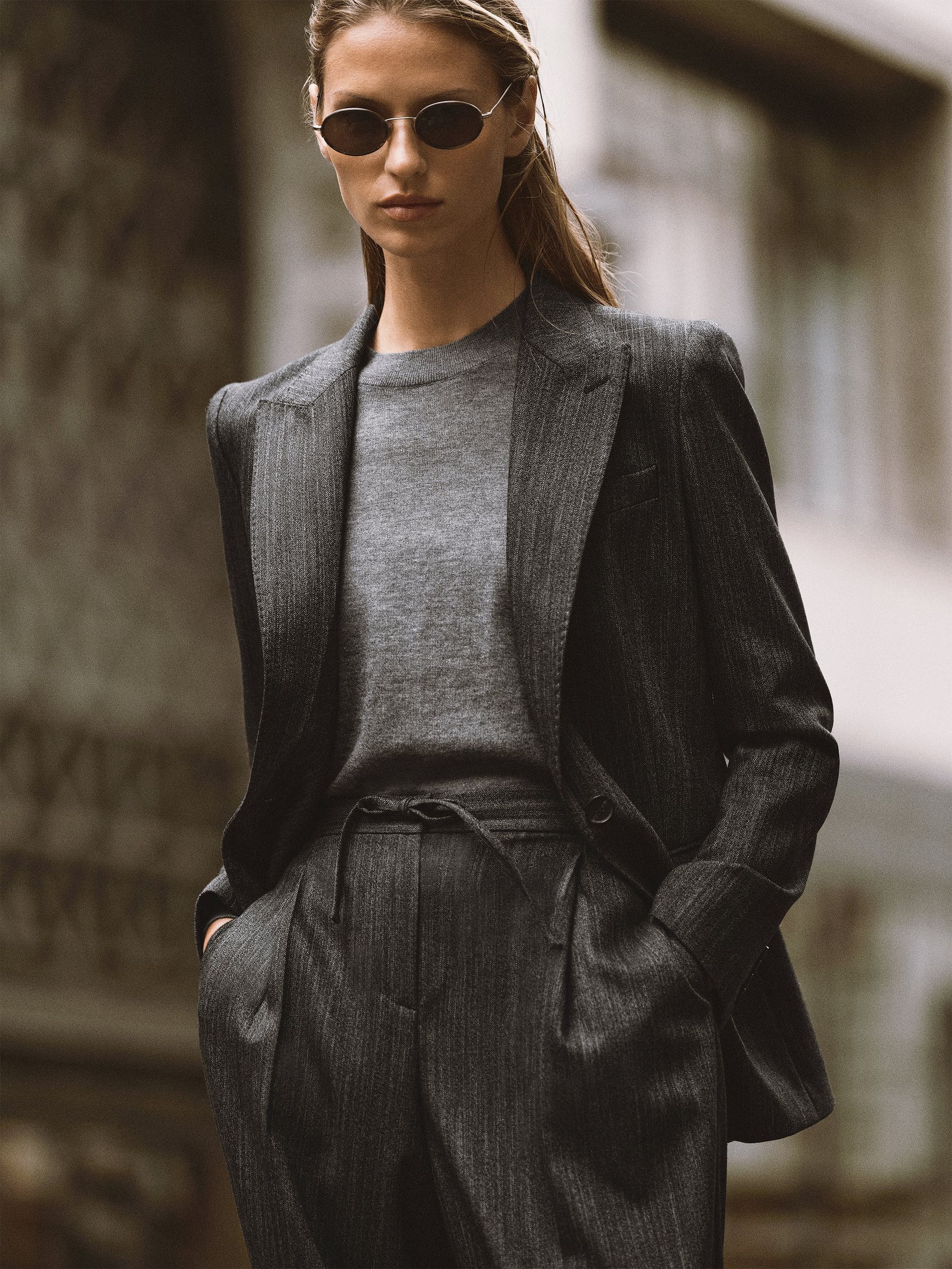 Wool-Blend Single-Breasted Blazer in Dark Grey - Image 1 of 9
