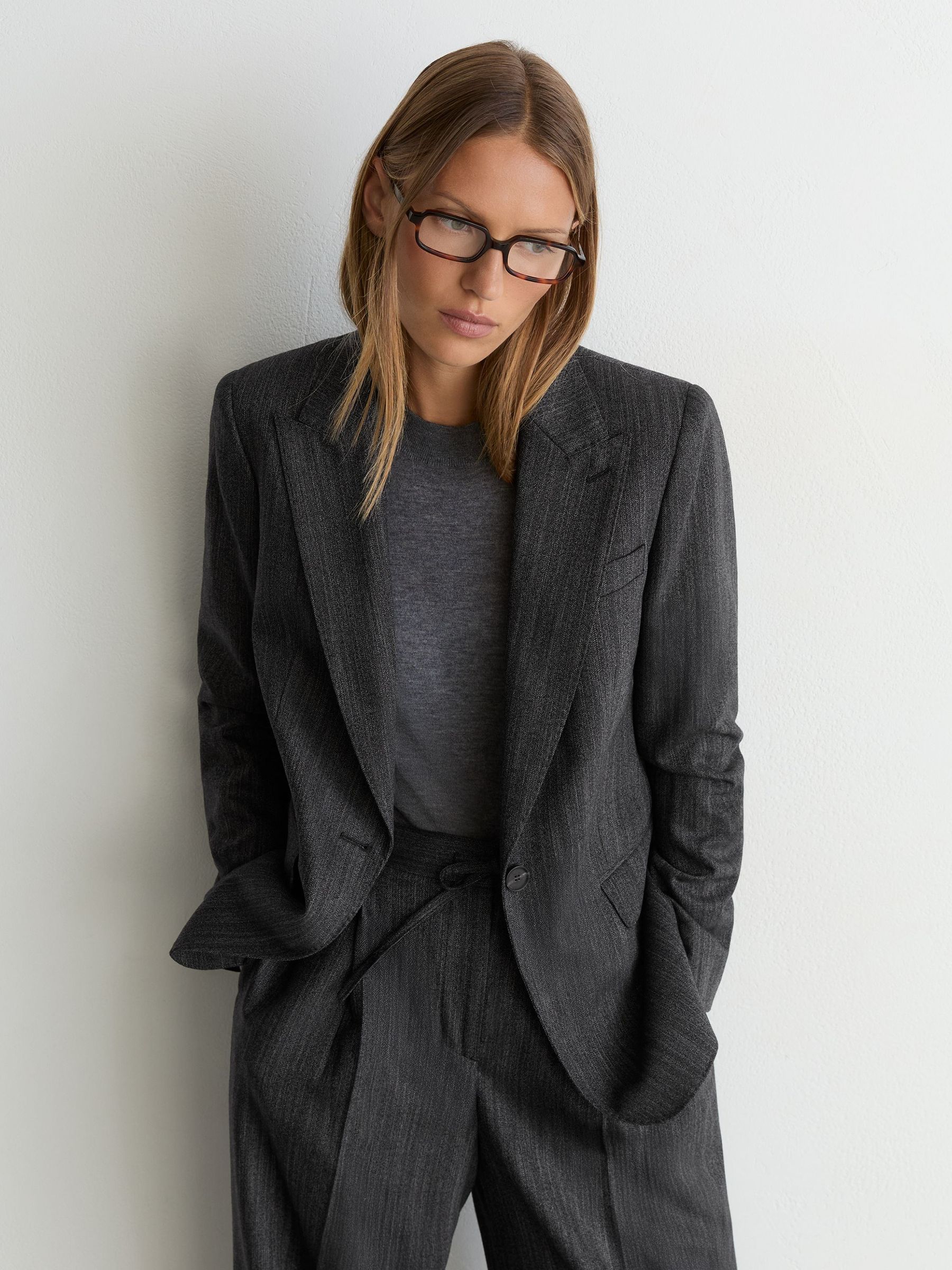 Wool-Blend Single-Breasted Blazer in Dark Grey - Image 8 of 9