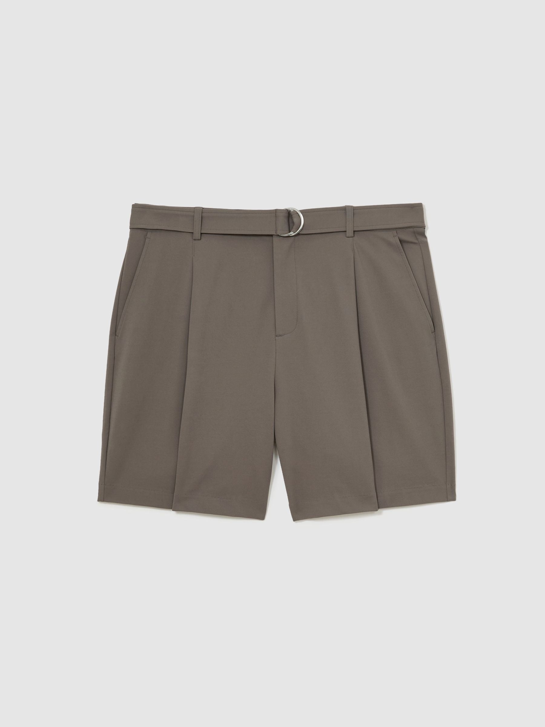 Belted Pleated Shorts in Taupe Brown - Image 2 of 6 Belted Pleated Shorts in Taupe Brown - Image 2 of 6