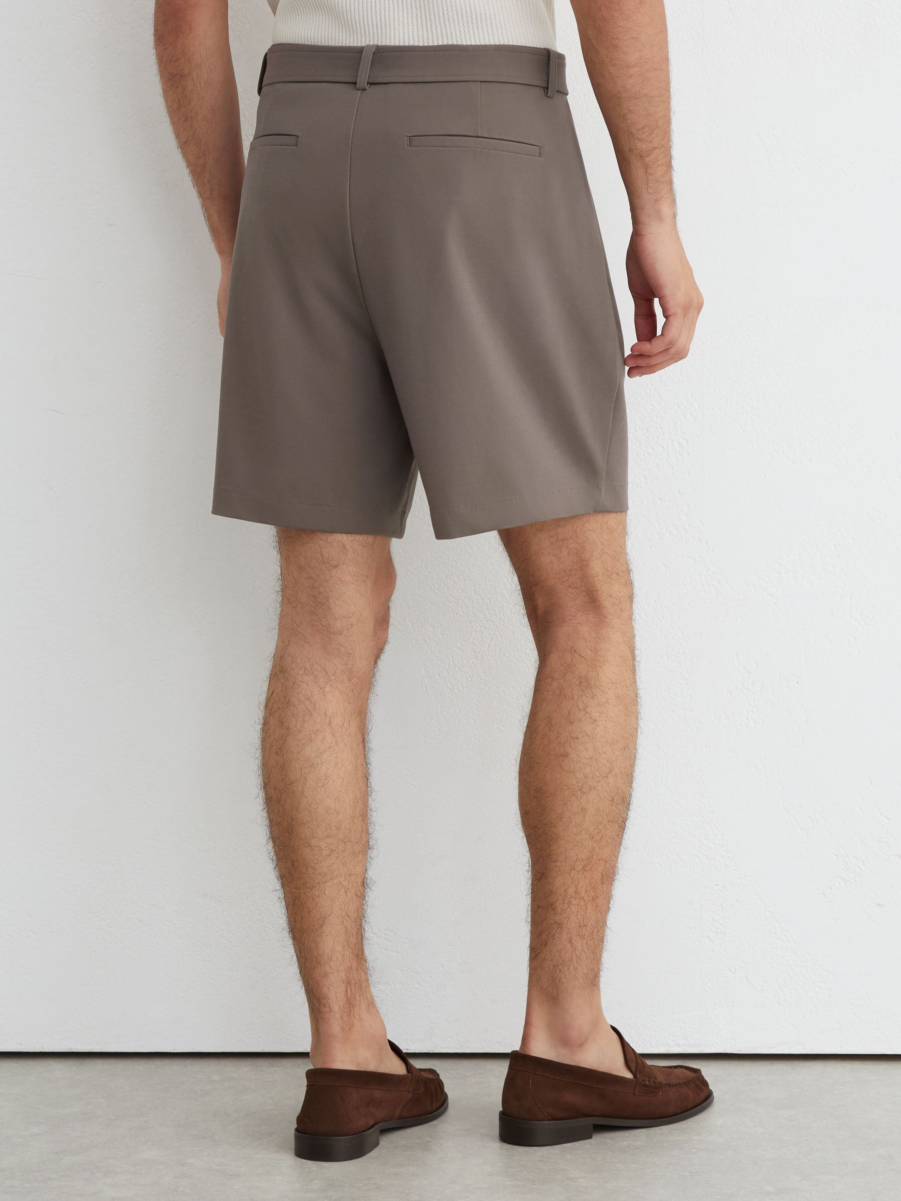 Belted Pleated Shorts in Taupe Brown - Image 5 of 6