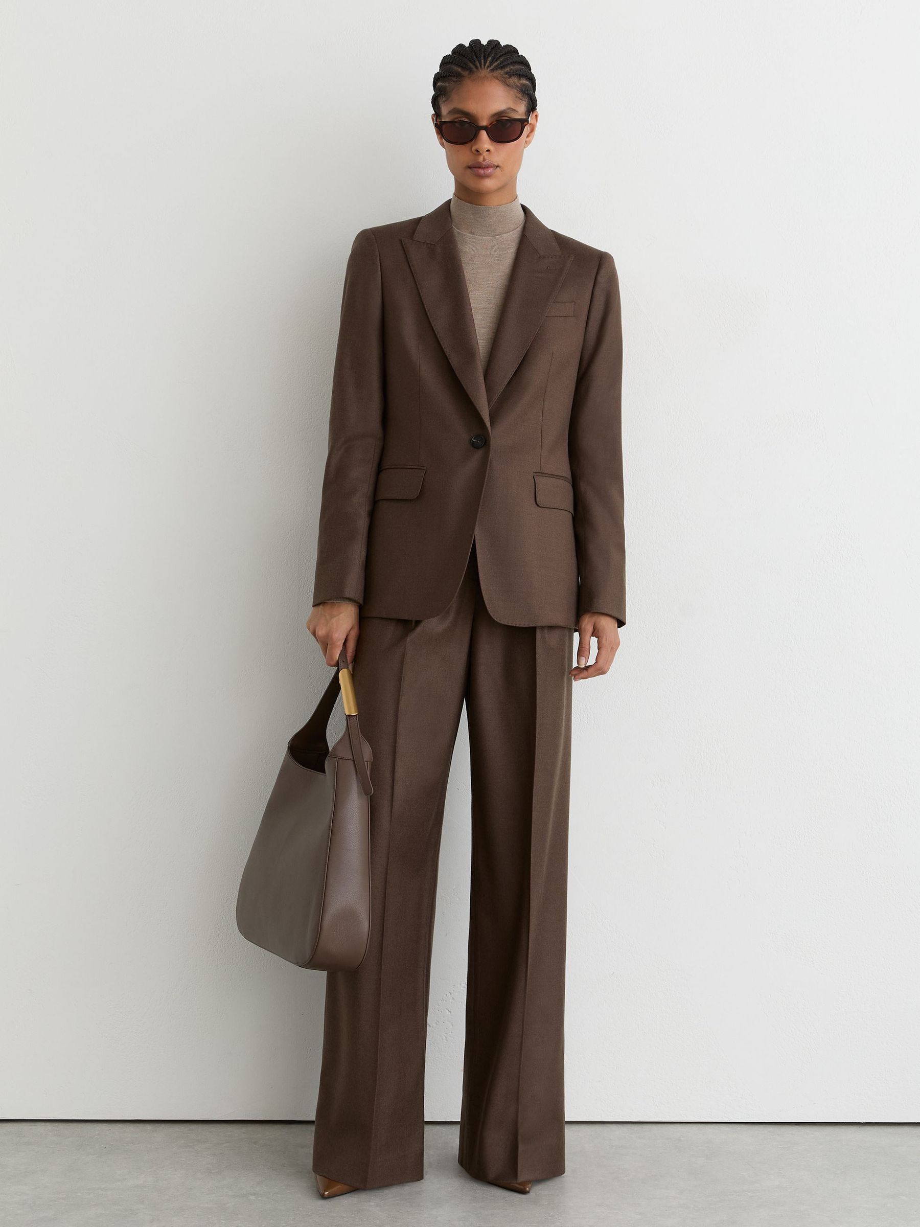 Petite Wool-Blend Single-Breasted Blazer in Mocha Brown - Image 1 of 10