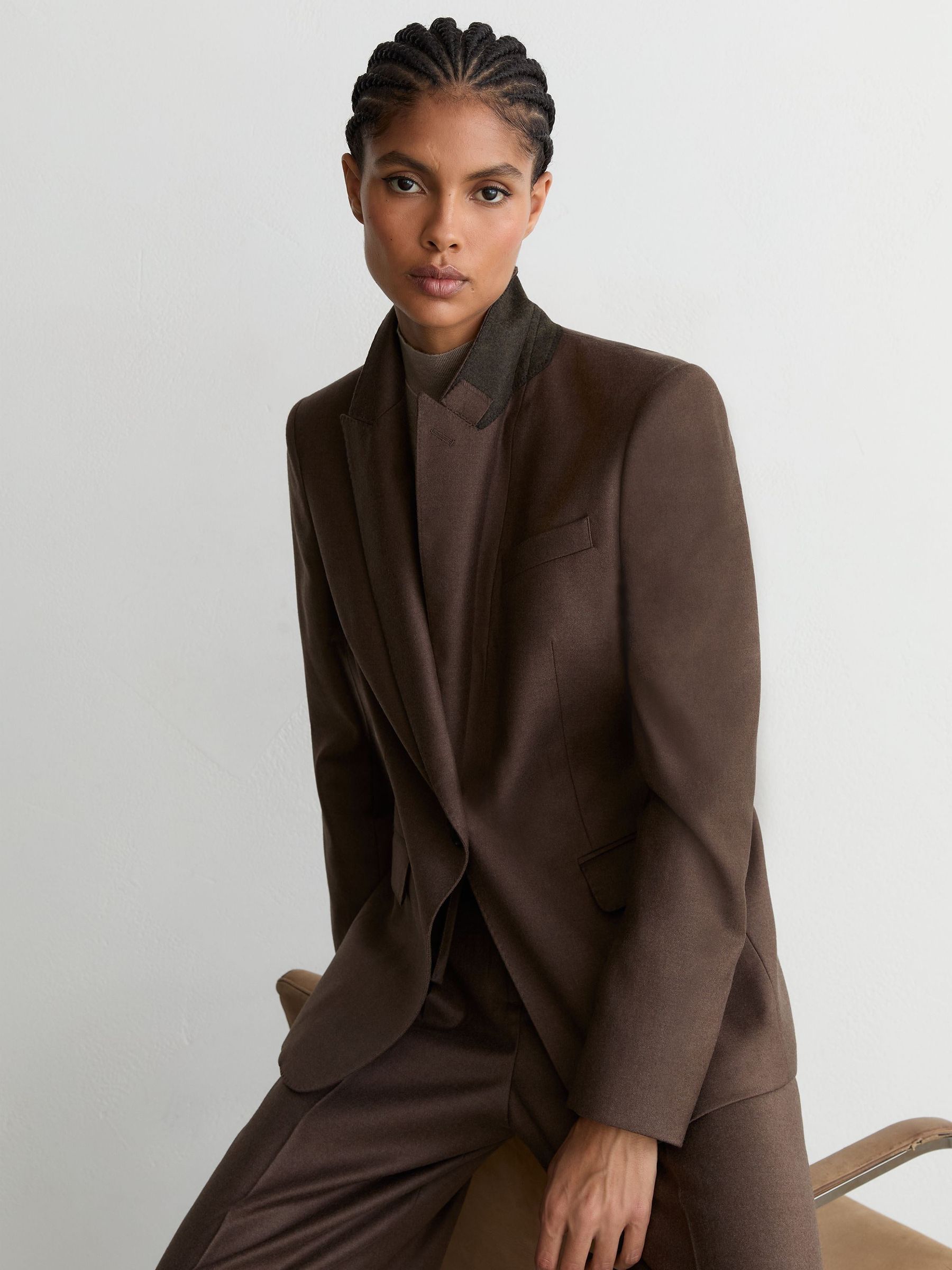 Petite Wool-Blend Single-Breasted Blazer in Mocha Brown - Image 3 of 10