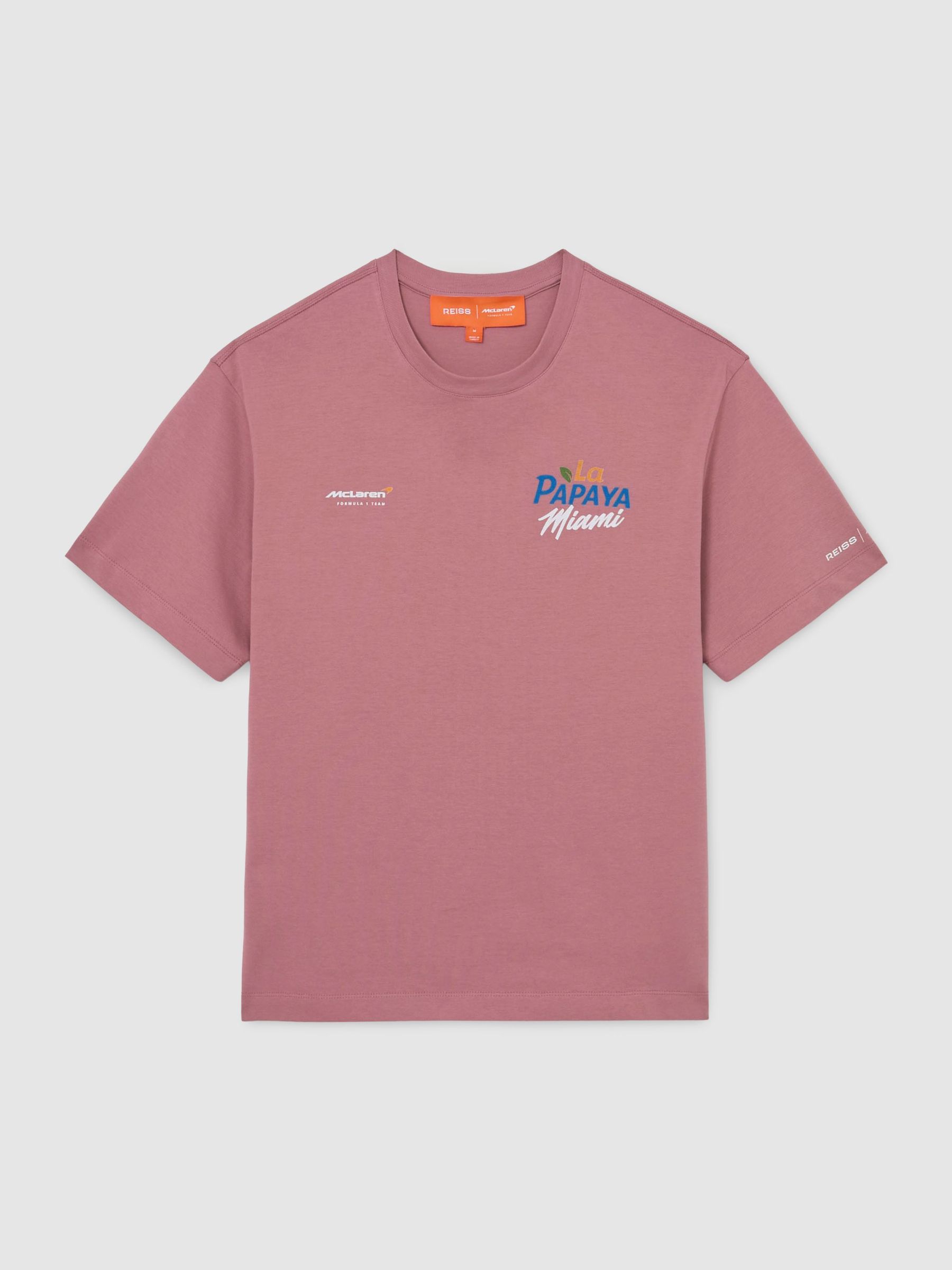 McLaren Racing Miami Papaya-Print T-Shirt Unisex-Fit in Soft Pink - Image 2 of 7
