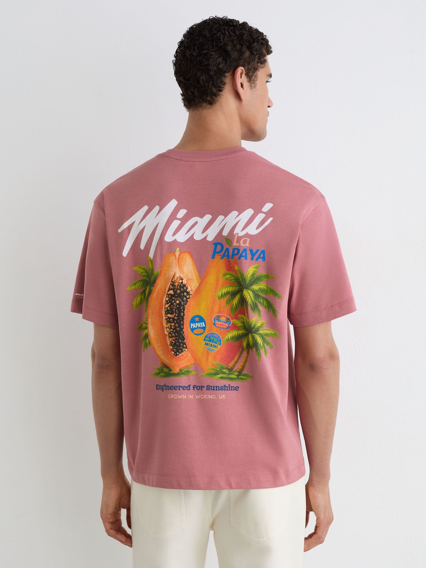 McLaren Racing Miami Papaya-Print T-Shirt Unisex-Fit in Soft Pink - Image 3 of 7