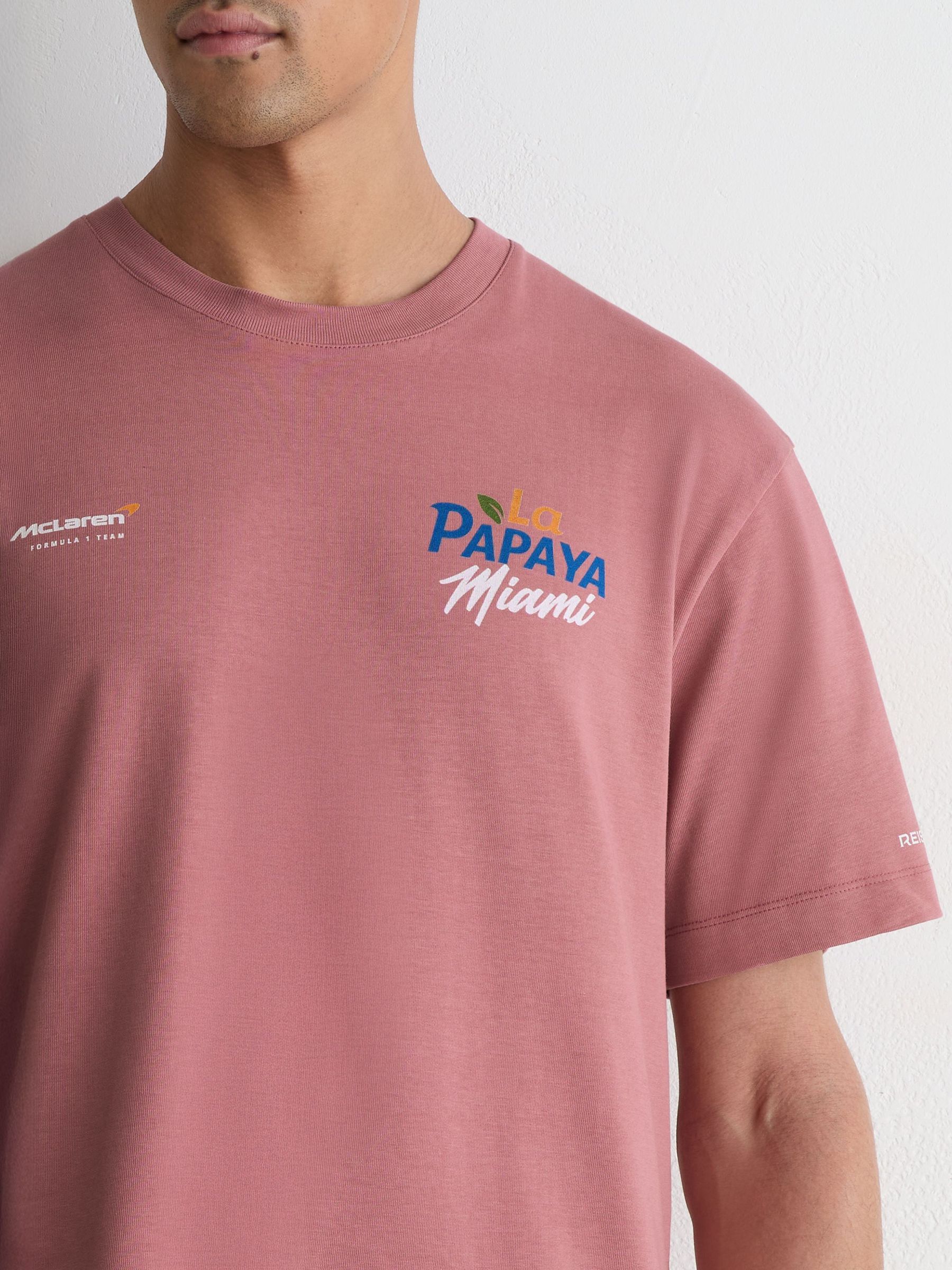 McLaren Racing Miami Papaya-Print T-Shirt Unisex-Fit in Soft Pink - Image 4 of 7