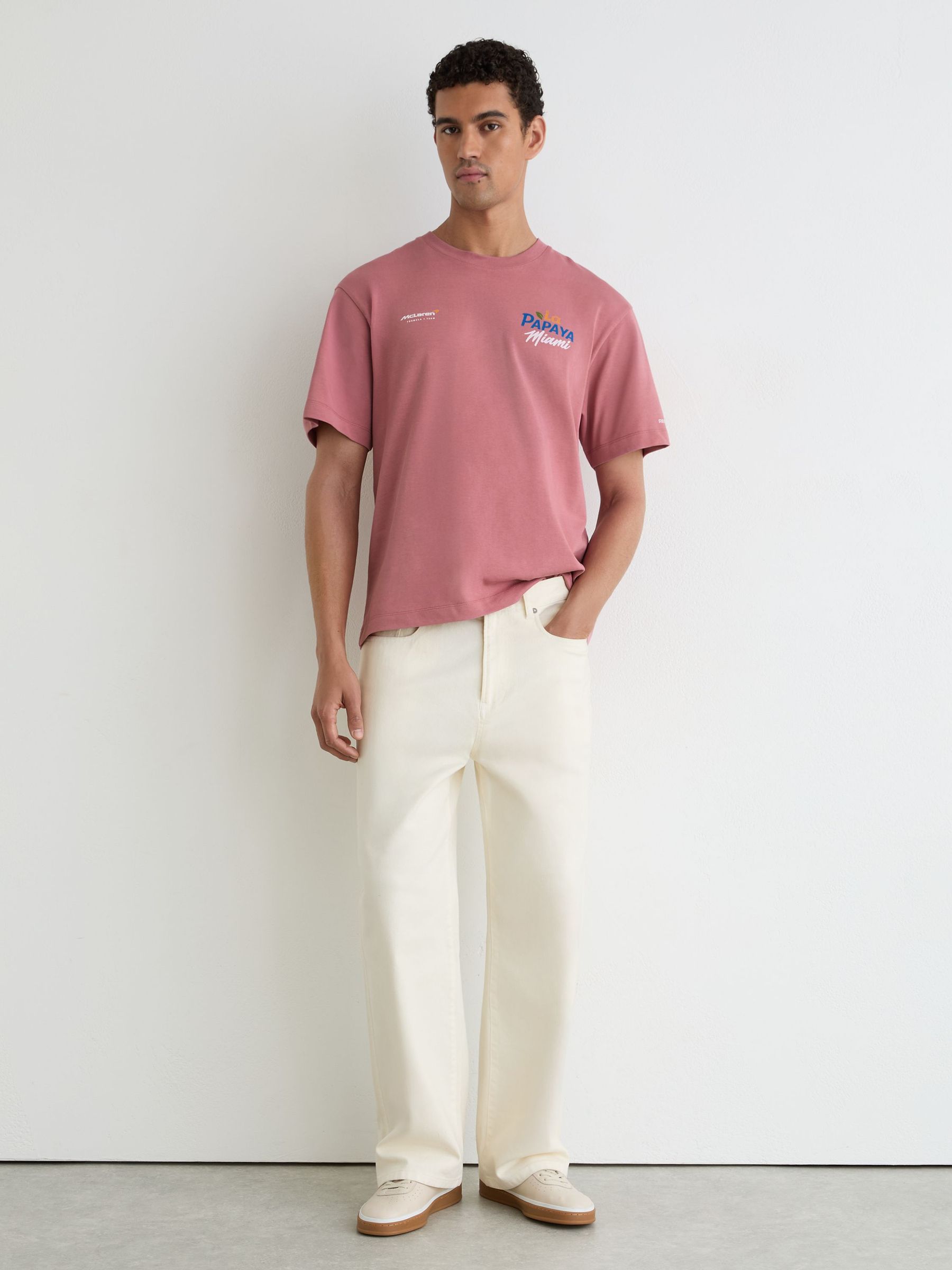 McLaren Racing Miami Papaya-Print T-Shirt Unisex-Fit in Soft Pink - image 5
