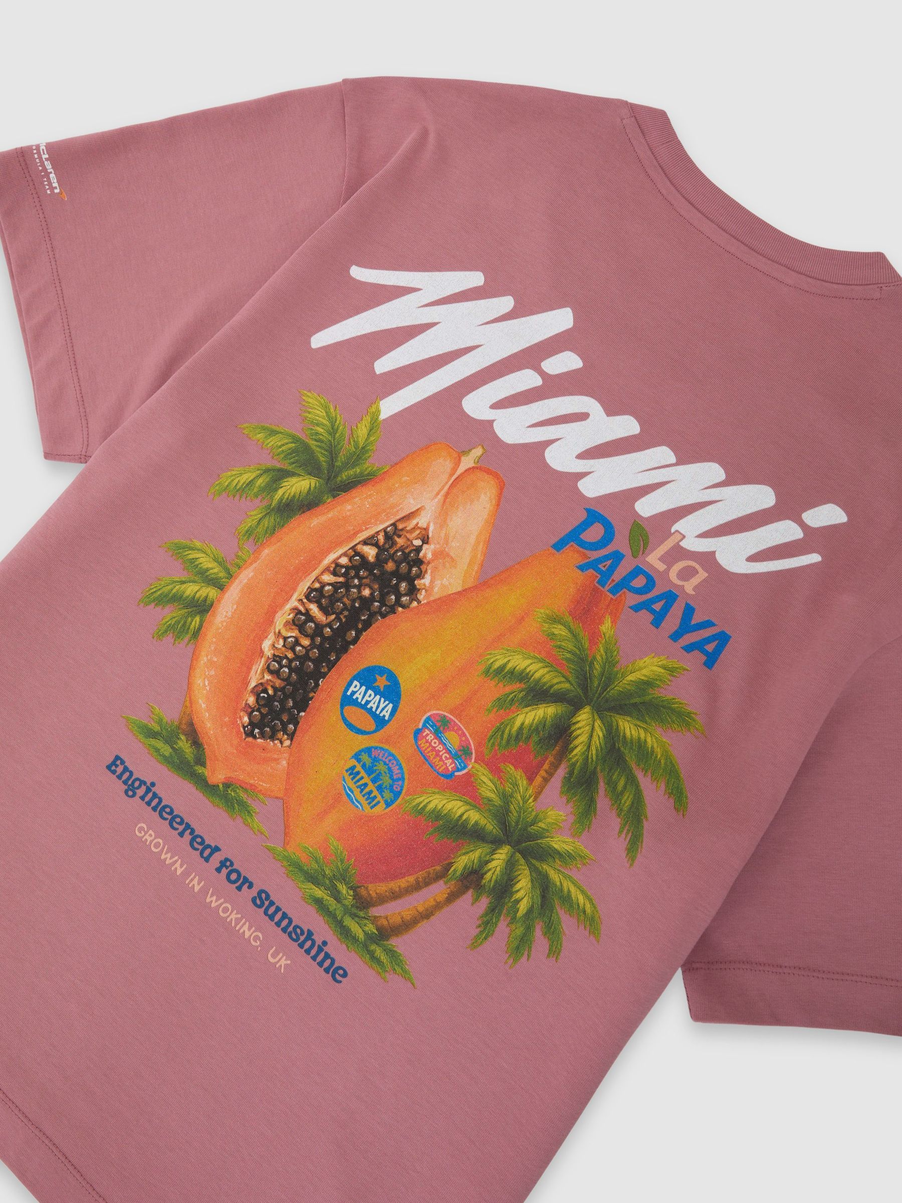 McLaren Racing Miami Papaya-Print T-Shirt Unisex-Fit in Soft Pink - Image 6 of 7