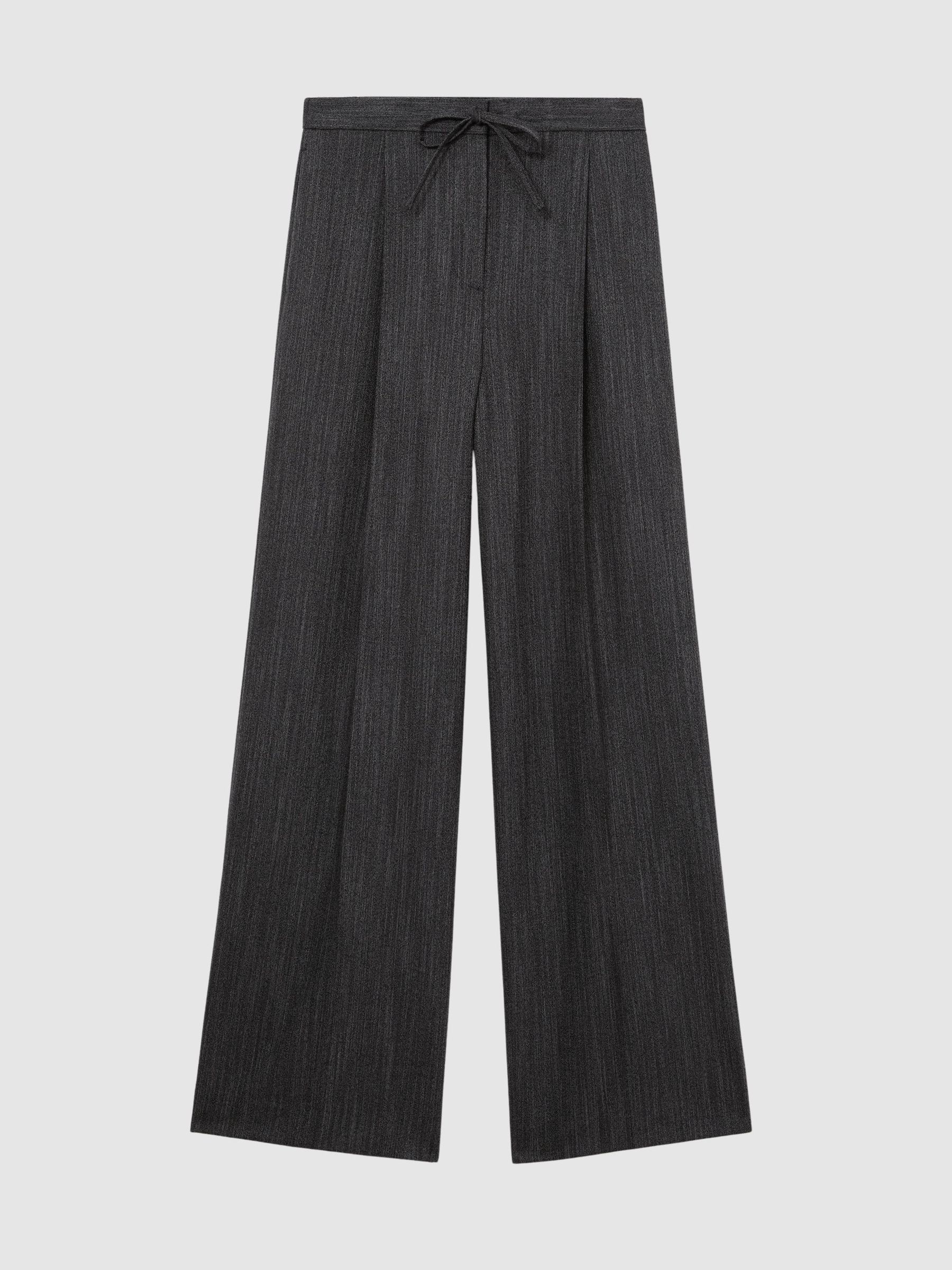 Wool-Blend Wide-Leg Drawstring Trousers in Dark Grey - Image 2 of 9