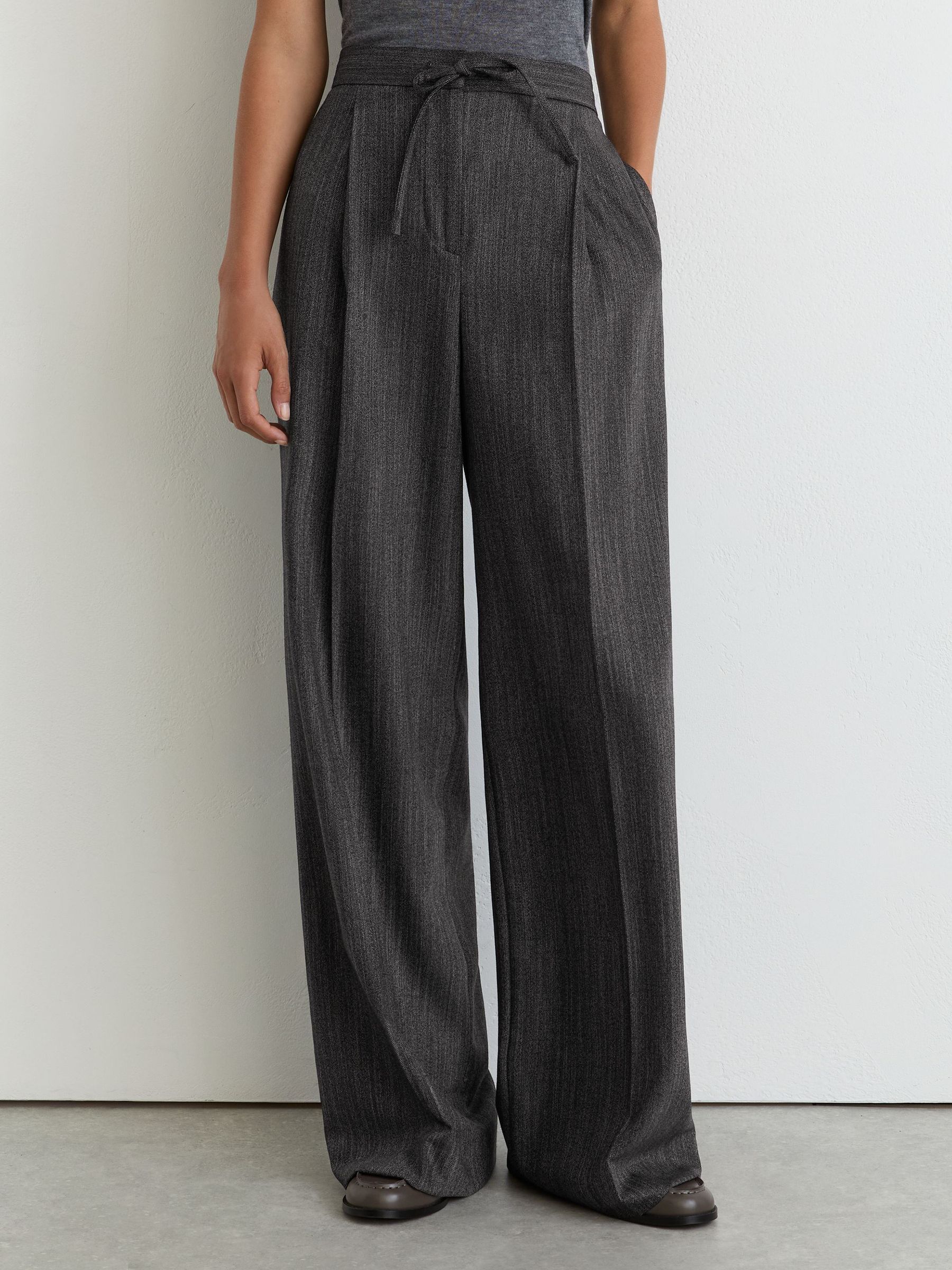 Wool-Blend Wide-Leg Drawstring Trousers in Dark Grey - Image 3 of 9