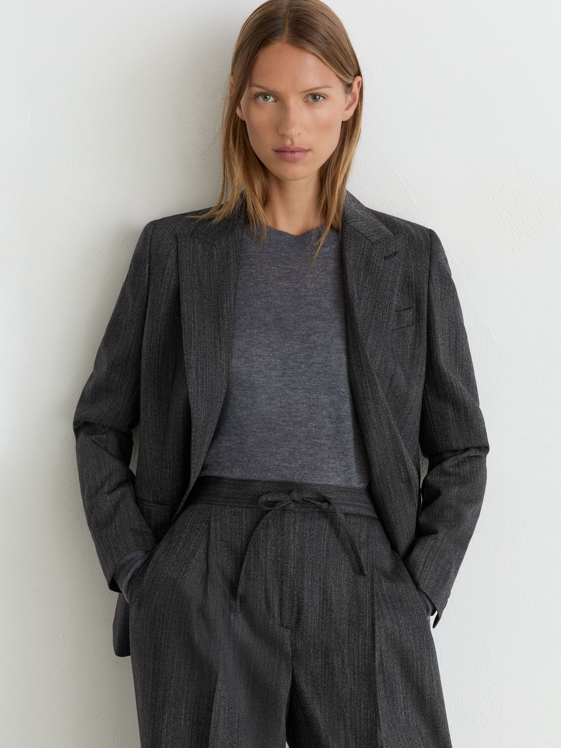 Wool-Blend Wide-Leg Drawstring Trousers in Dark Grey - Image 4 of 9