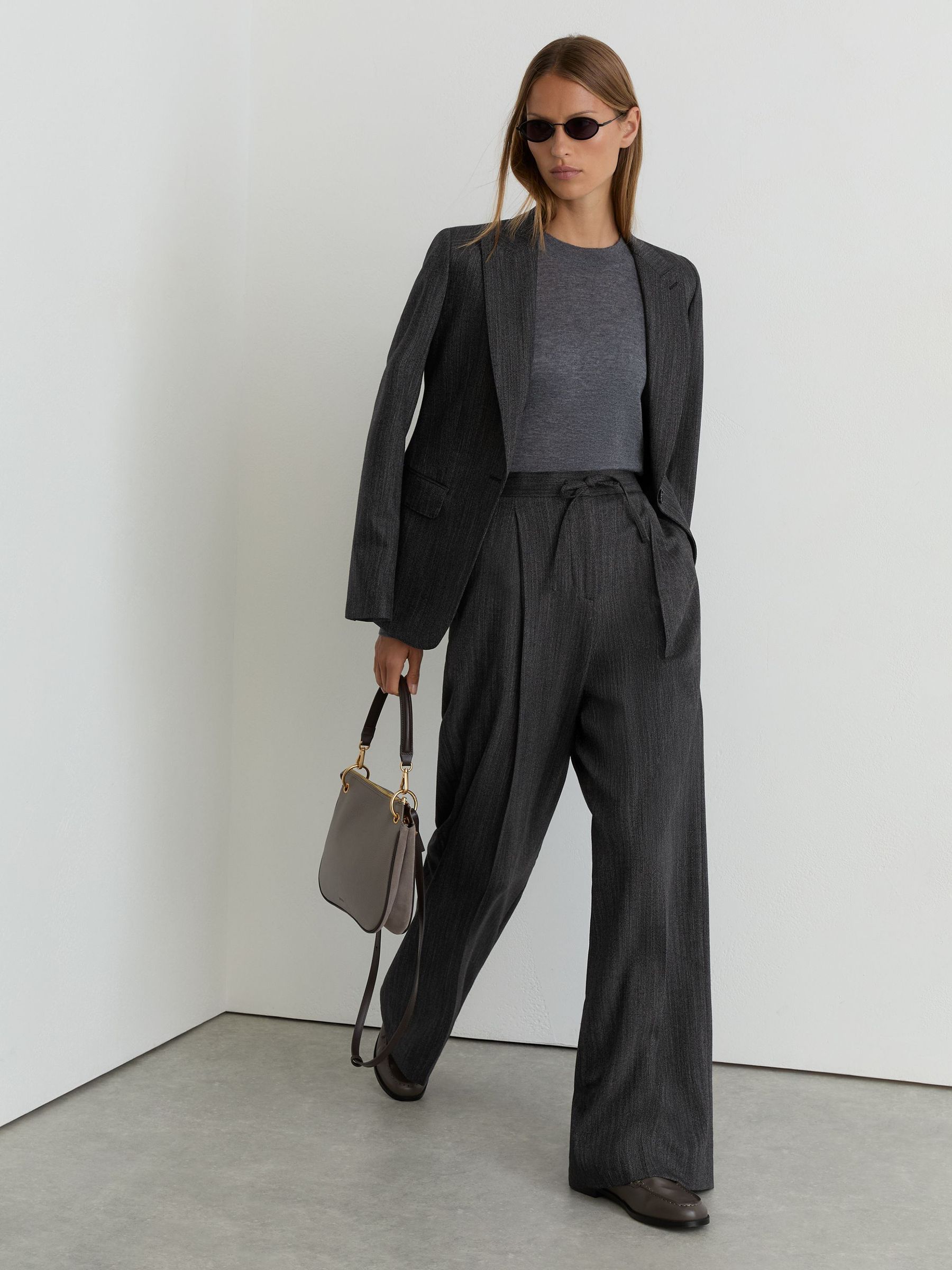 Wool-Blend Wide-Leg Drawstring Trousers in Dark Grey - Image 6 of 9