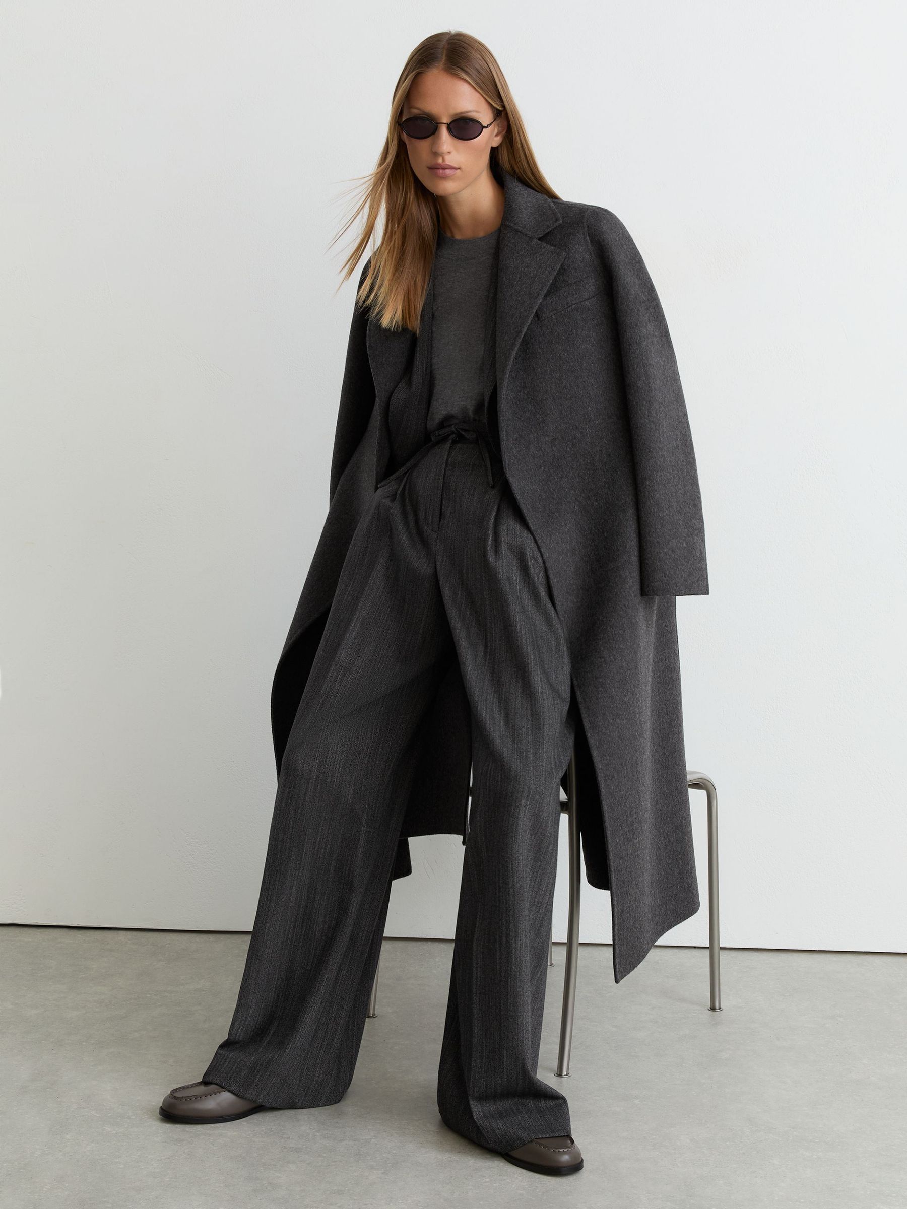 Wool-Blend Wide-Leg Drawstring Trousers in Dark Grey - Image 8 of 9