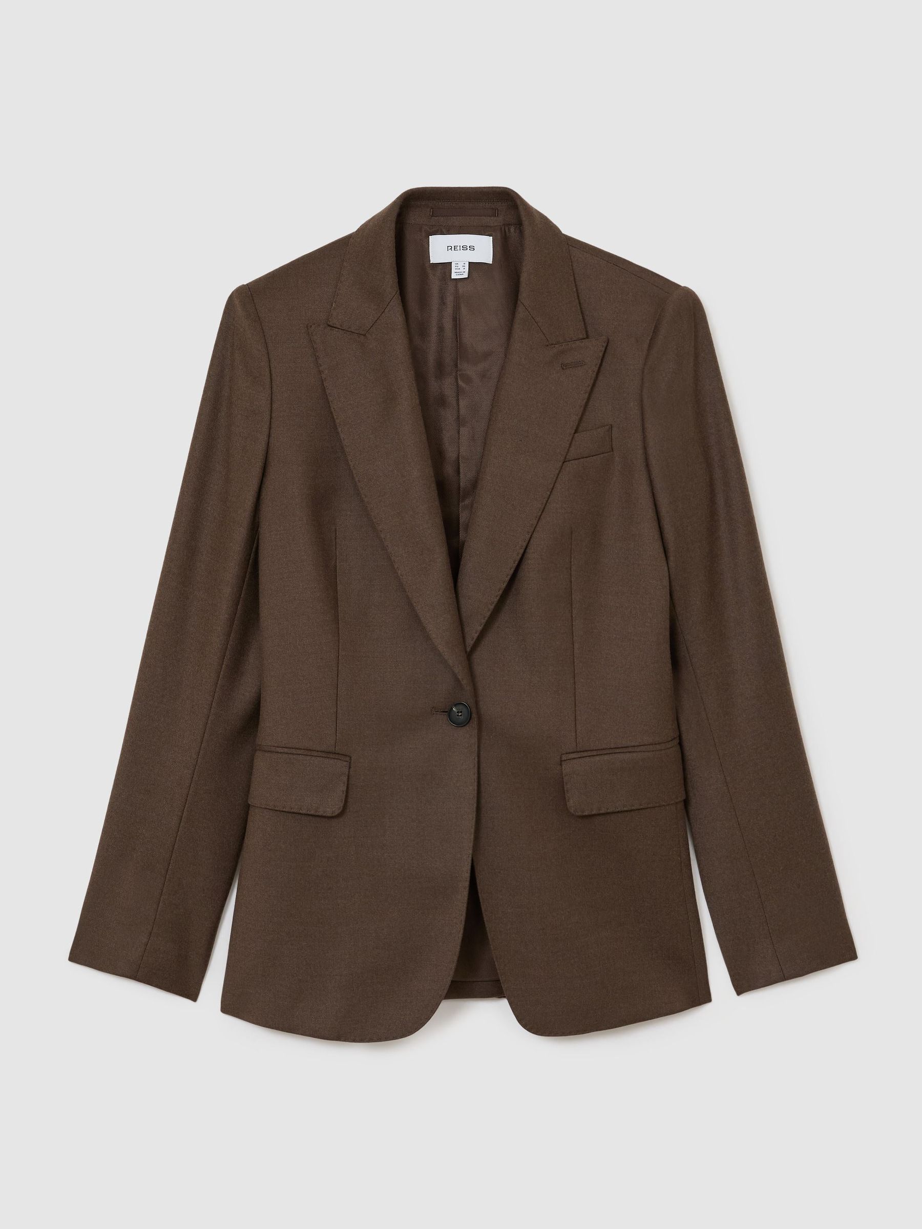 Enkeltradet blazer i uldblanding i mokkabrun - Image 2 of 9
