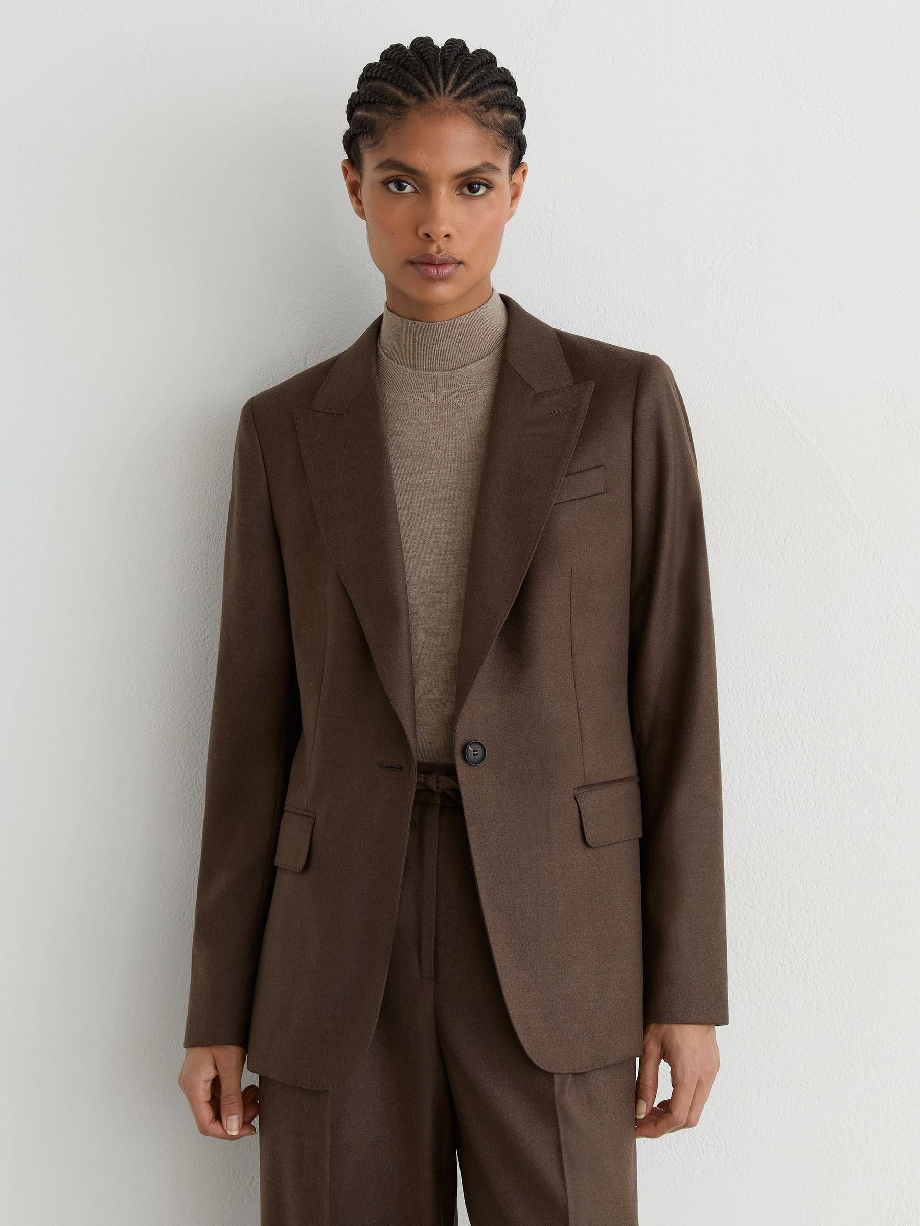 Enkeltradet blazer i uldblanding i mokkabrun - Image 7 of 9
