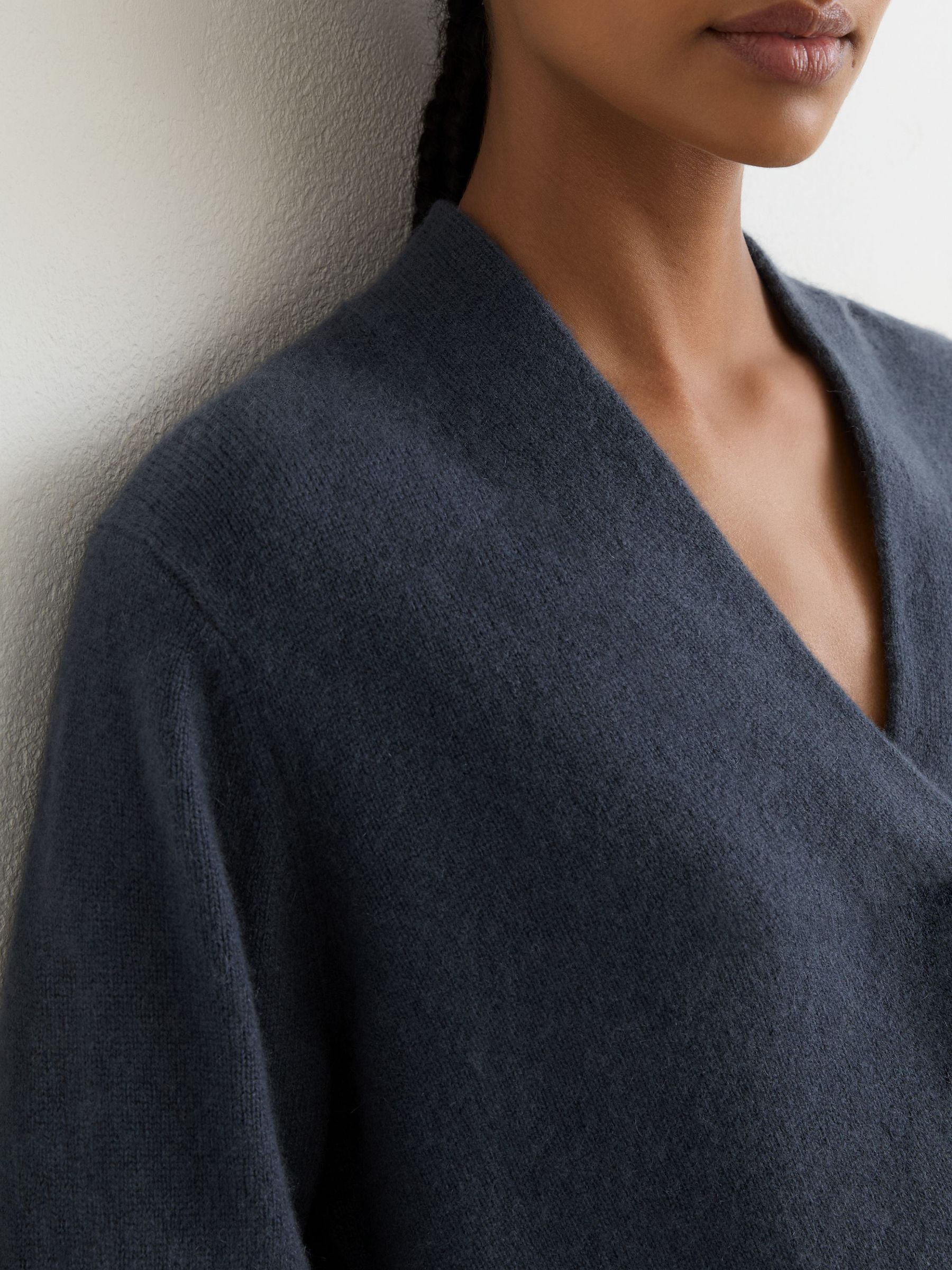 100% Cashmere Shawl-Neck Jumper in Slate Blue - Image 1 of 7