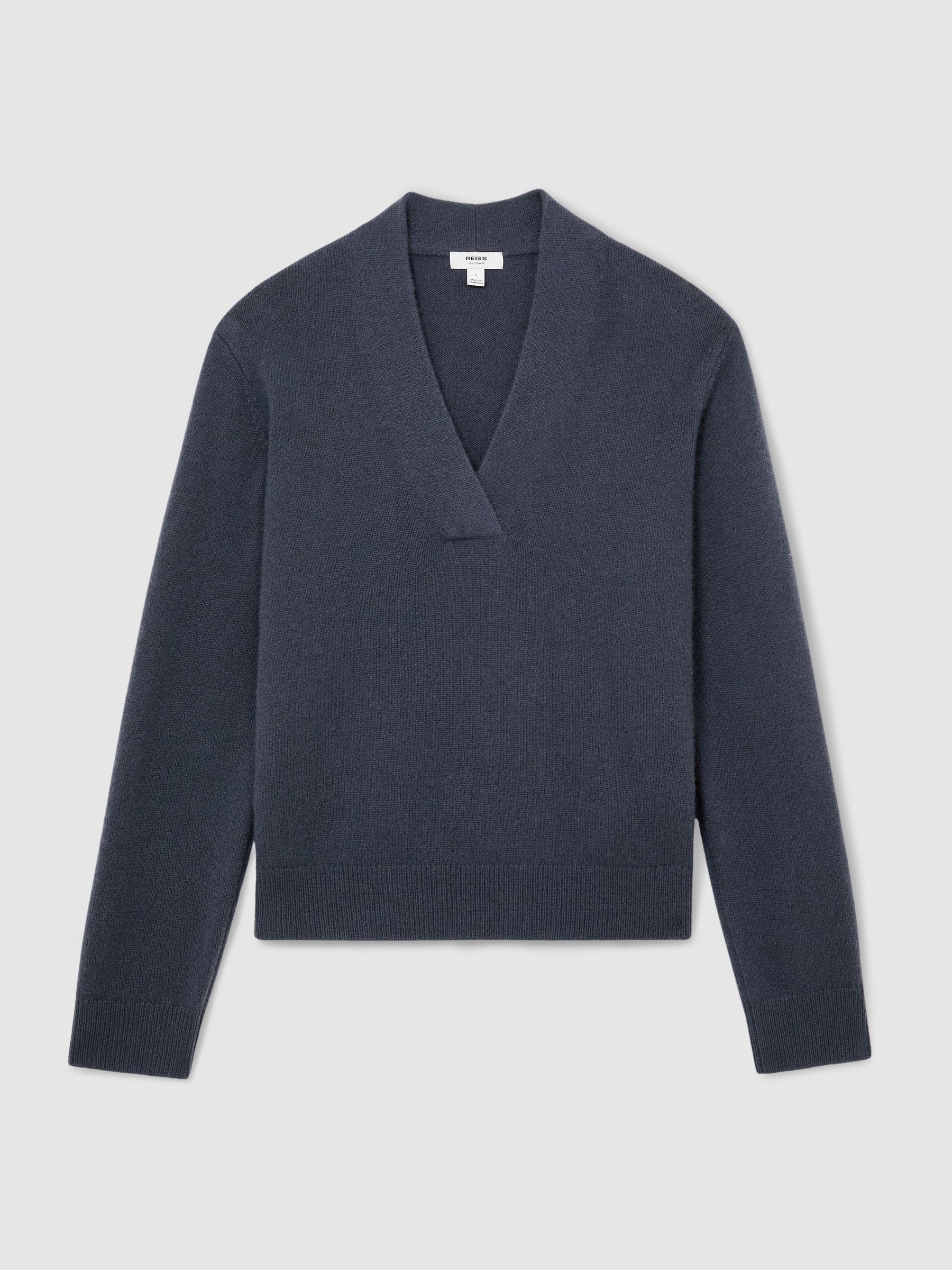 100% Cashmere Shawl-Neck Jumper in Slate Blue - Image 2 of 7