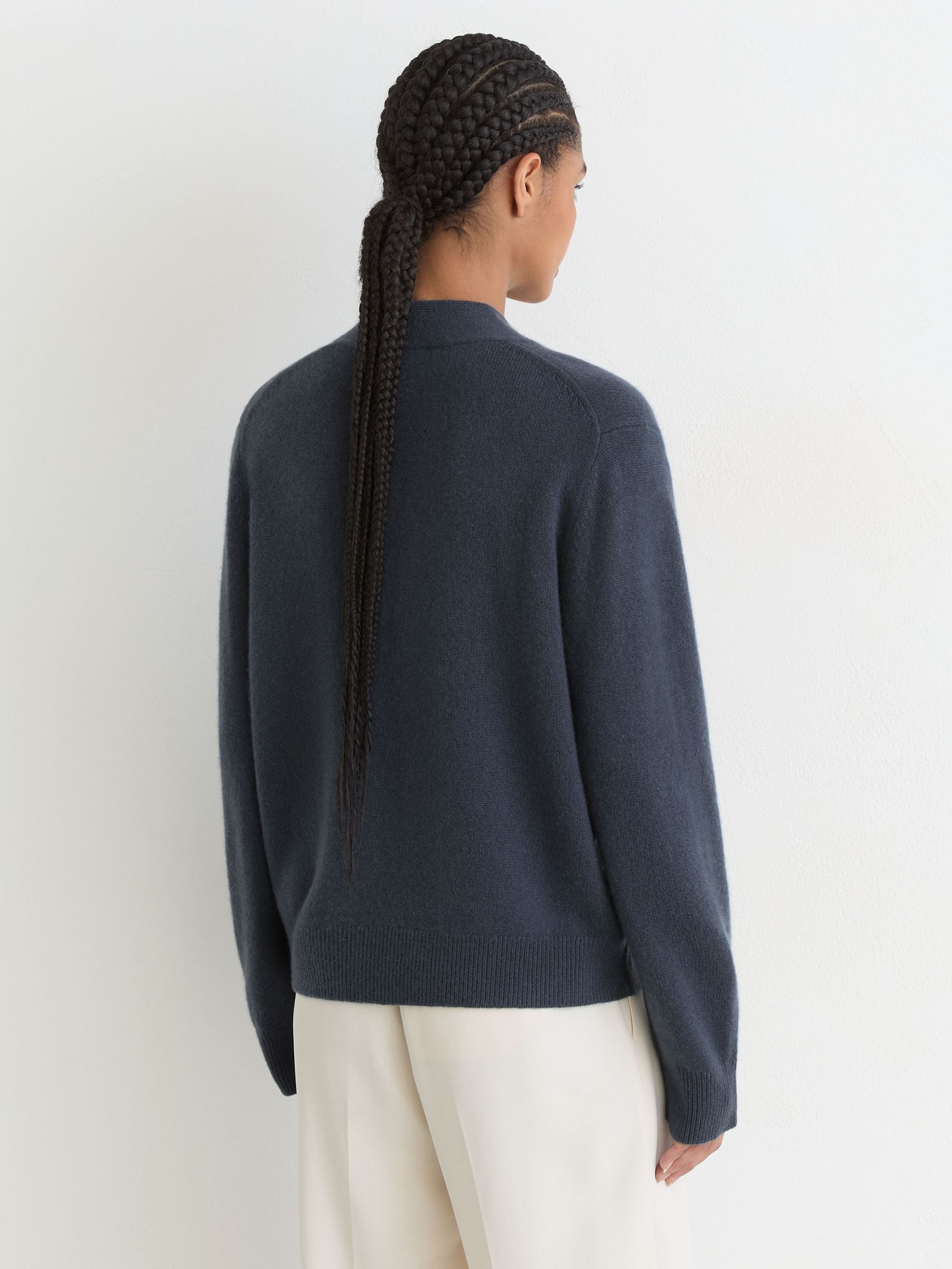100% Cashmere Shawl-Neck Jumper in Slate Blue - Image 6 of 7