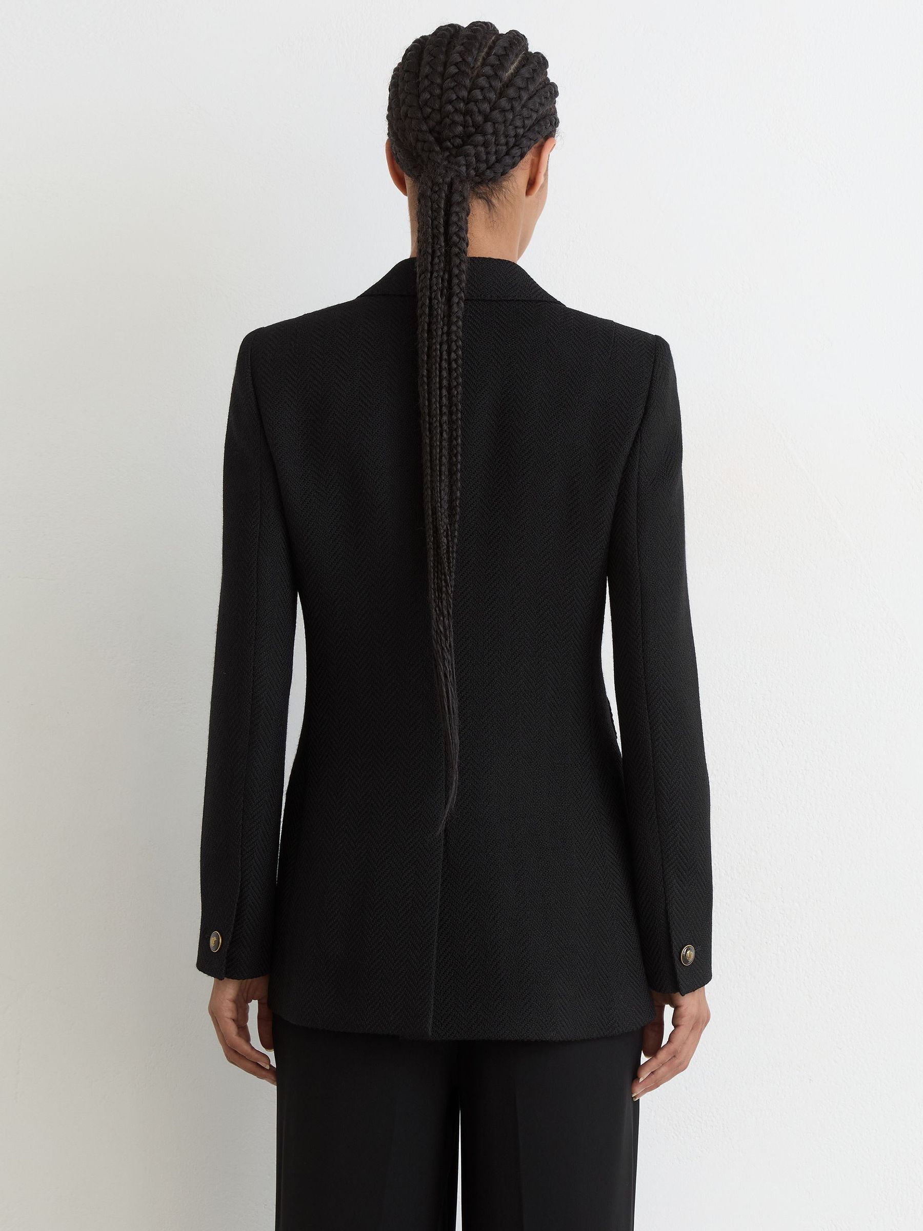 Petite Wool-Blend Twill Double-Breasted Blazer in Black - Image 5 of 7