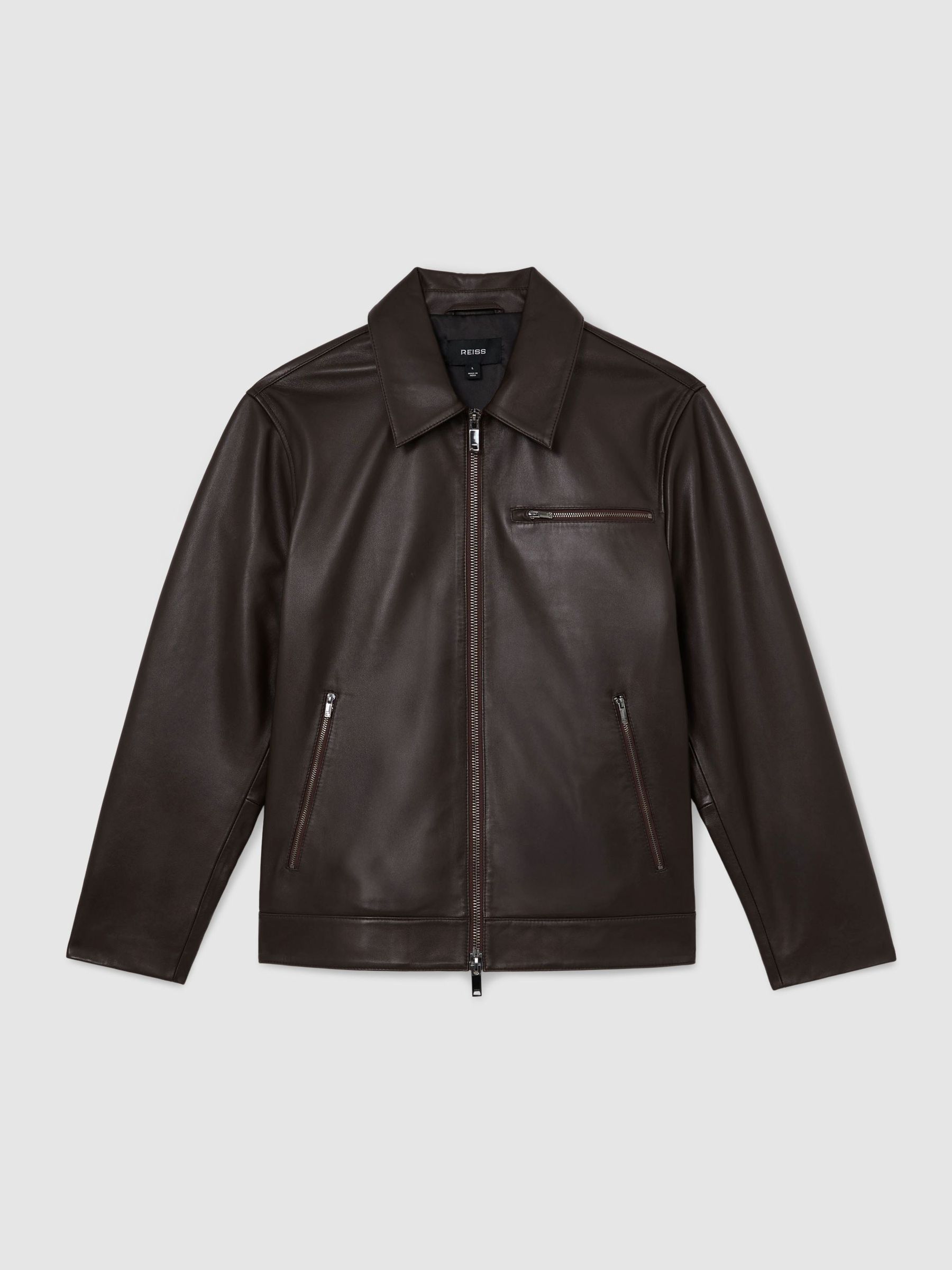 Leather Zip-Through Jacket in Brown - Image 2 of 8