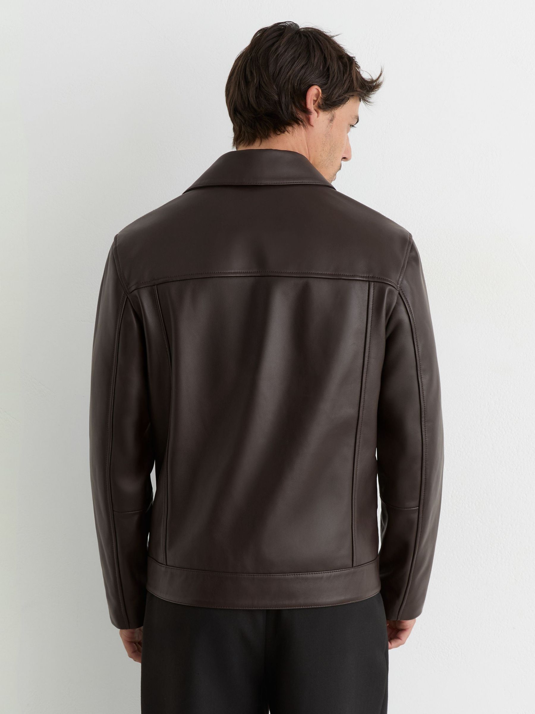 Leather Zip-Through Jacket in Brown - Image 5 of 8
