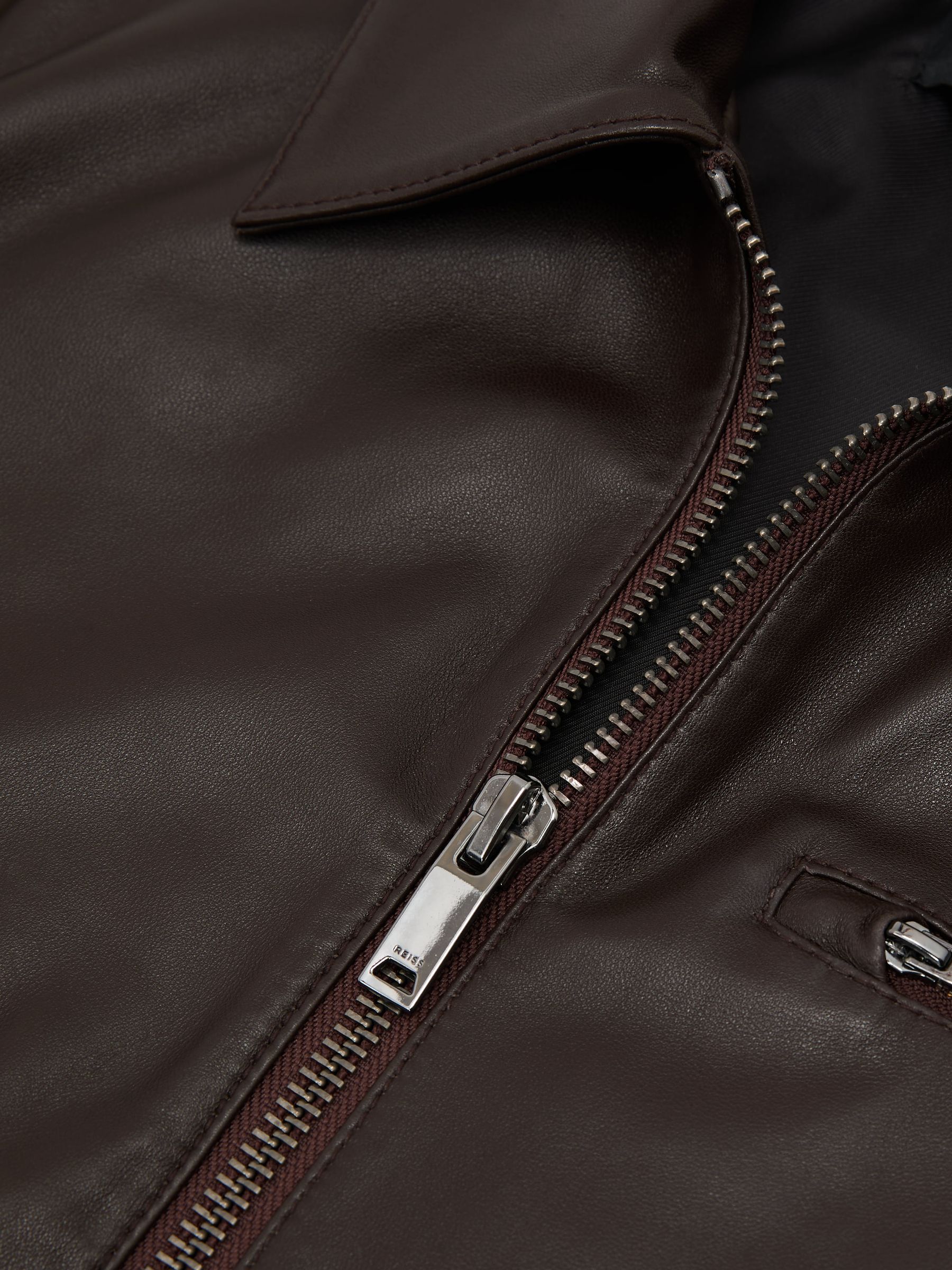 Leather Zip-Through Jacket in Brown - Image 8 of 8