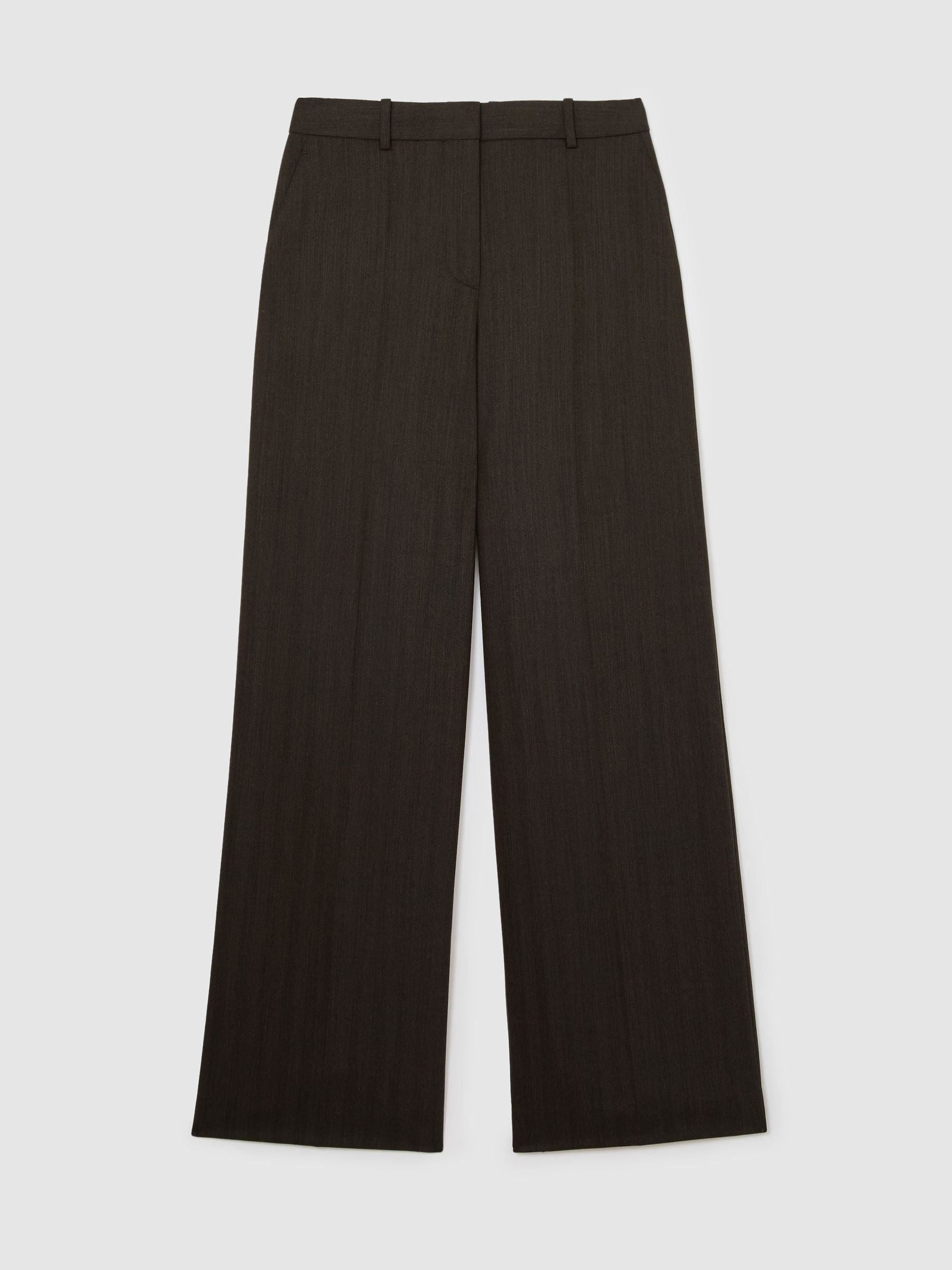 Wool-Blend Herringbone Wide-Leg Trousers in Chocolate Brown - Image 2 of 10