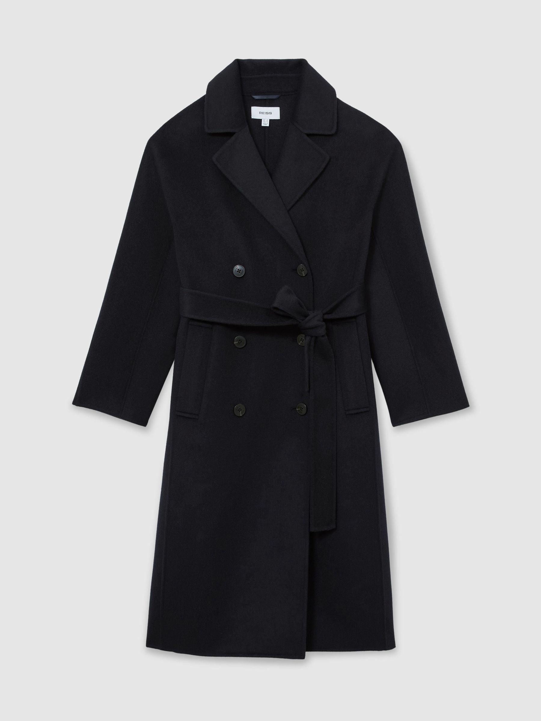 Wool-Blend Blindseam Double-Breasted Coat in Navy - Image 2 of 8