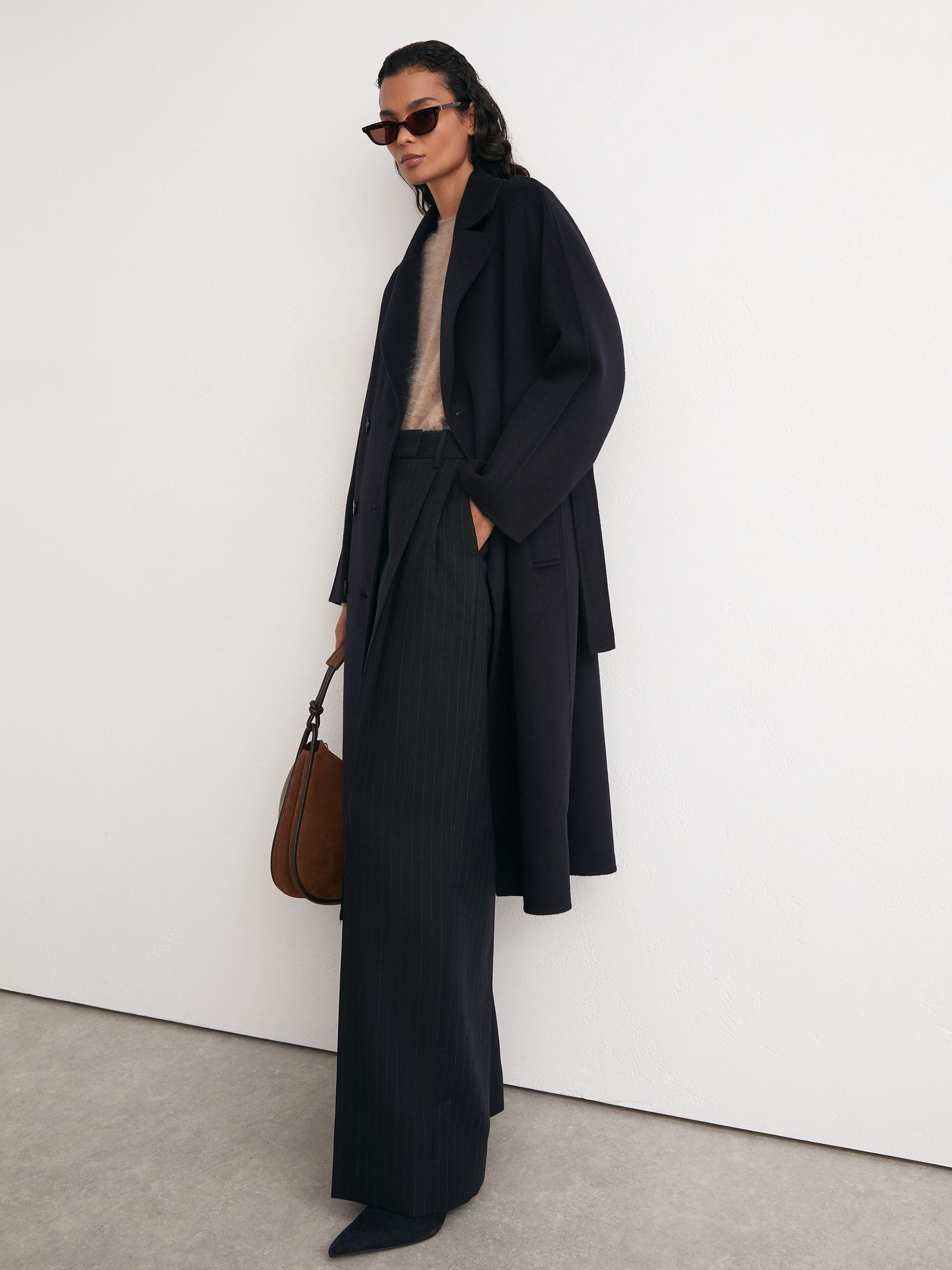 Wool-Blend Blindseam Double-Breasted Coat in Navy - Image 3 of 8