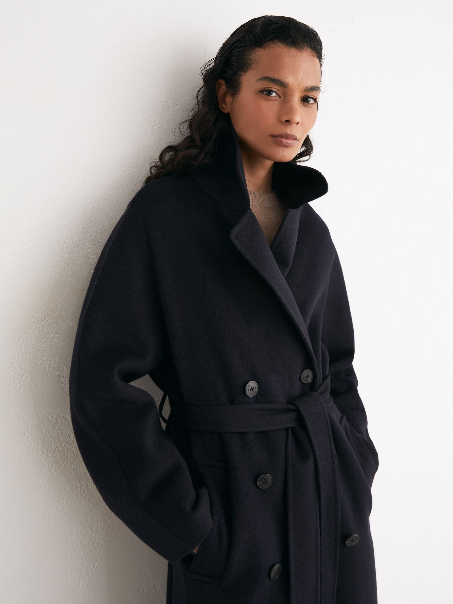 Wool-Blend Blindseam Double-Breasted Coat in Navy - Image 4 of 8