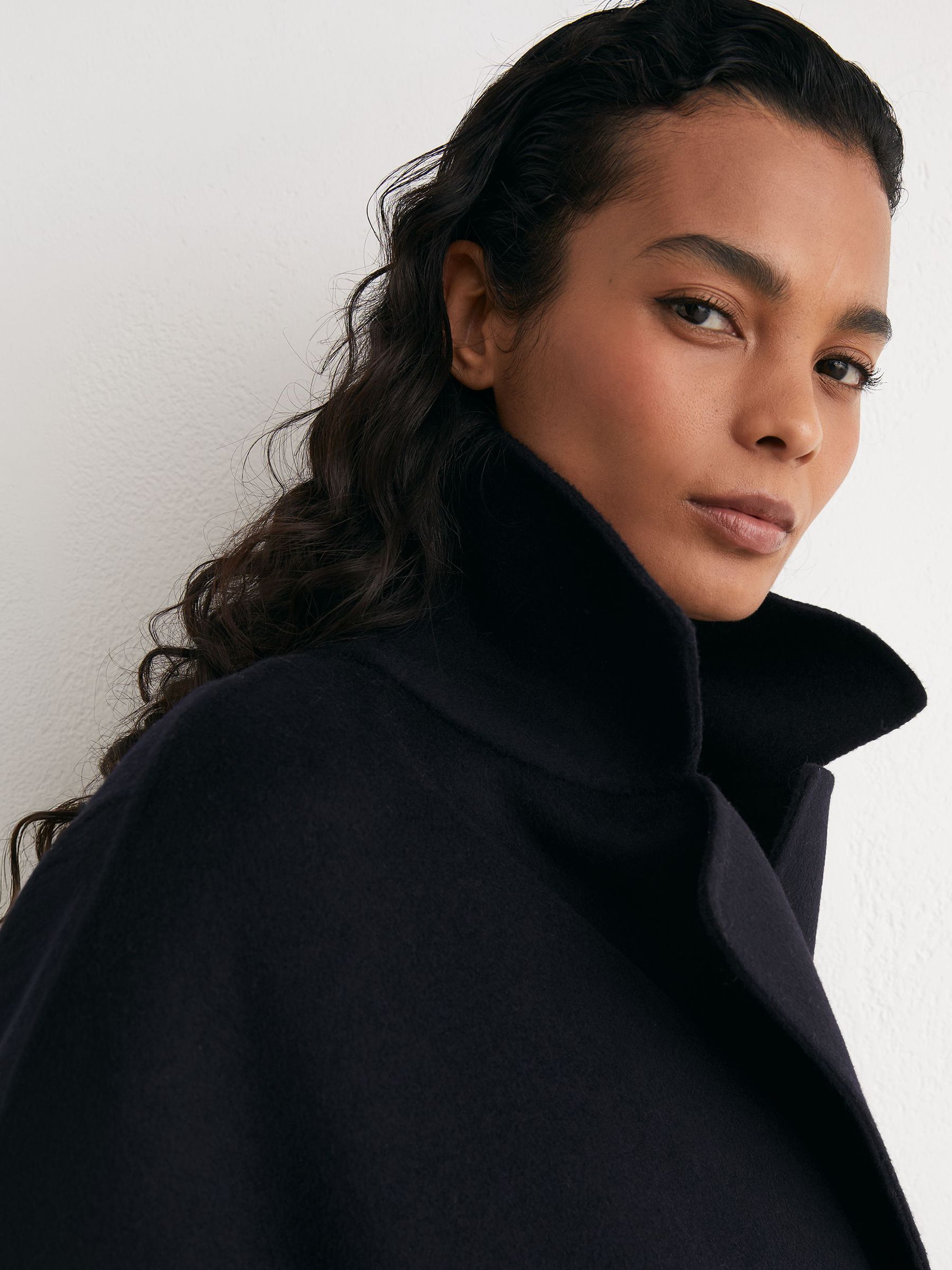 Wool-Blend Blindseam Double-Breasted Coat in Navy - Image 7 of 8