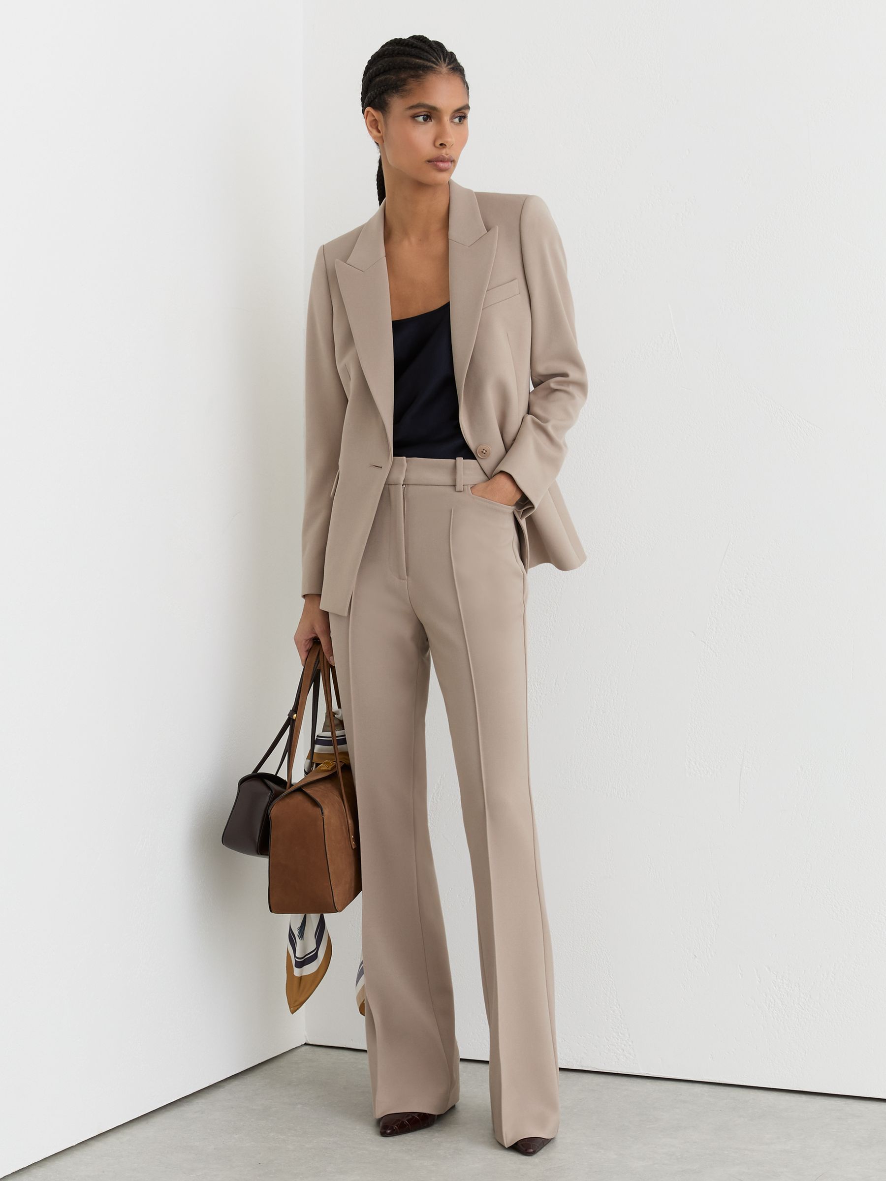 Flared Suit Trousers in Stone Neutral - Image 1 of 8