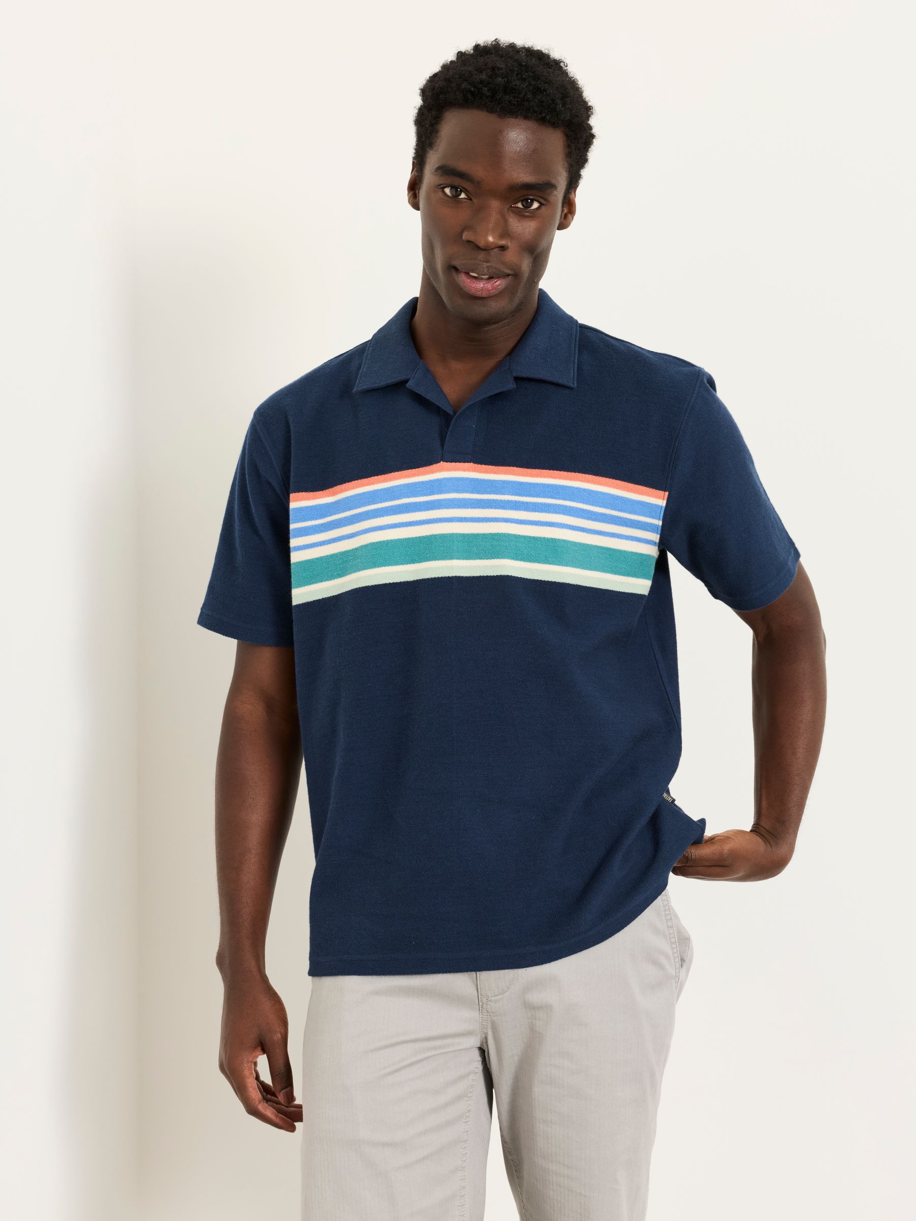 Sutton Navy Textured Chest Stripe Polo - Image 1 of 5