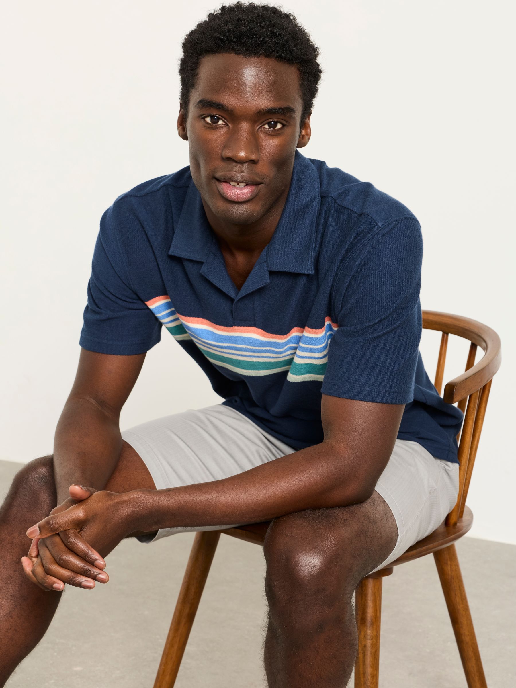 Sutton Navy Textured Chest Stripe Polo - Image 3 of 5