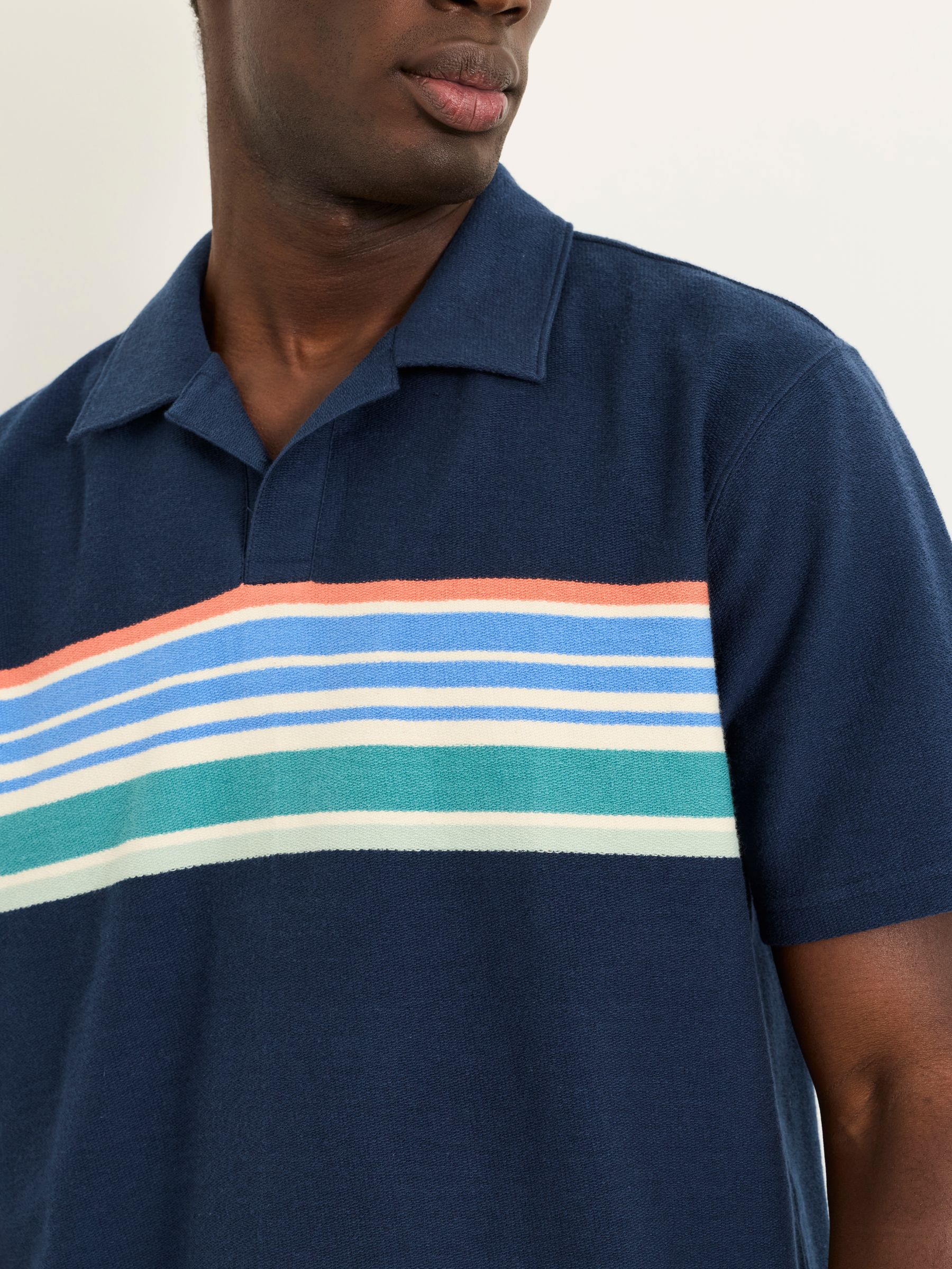 Sutton Navy Textured Chest Stripe Polo - Image 4 of 5
