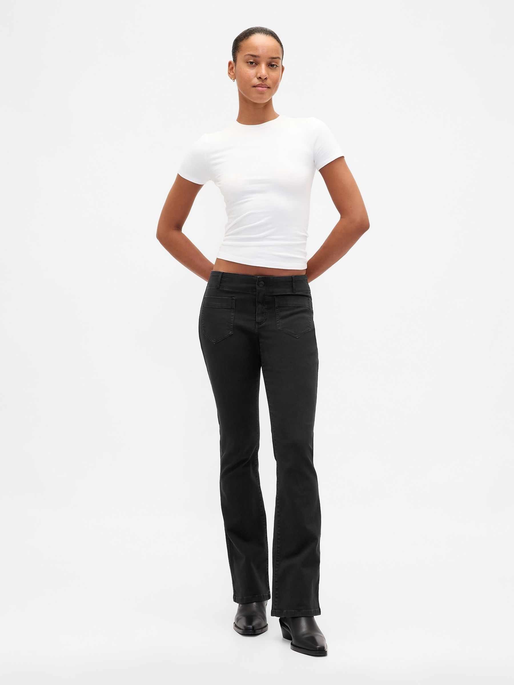 Black Low Rise Twill Long and Lean Trousers - Image 4 of 4 Black Low Rise Twill Long and Lean Trousers - Image 4 of 4