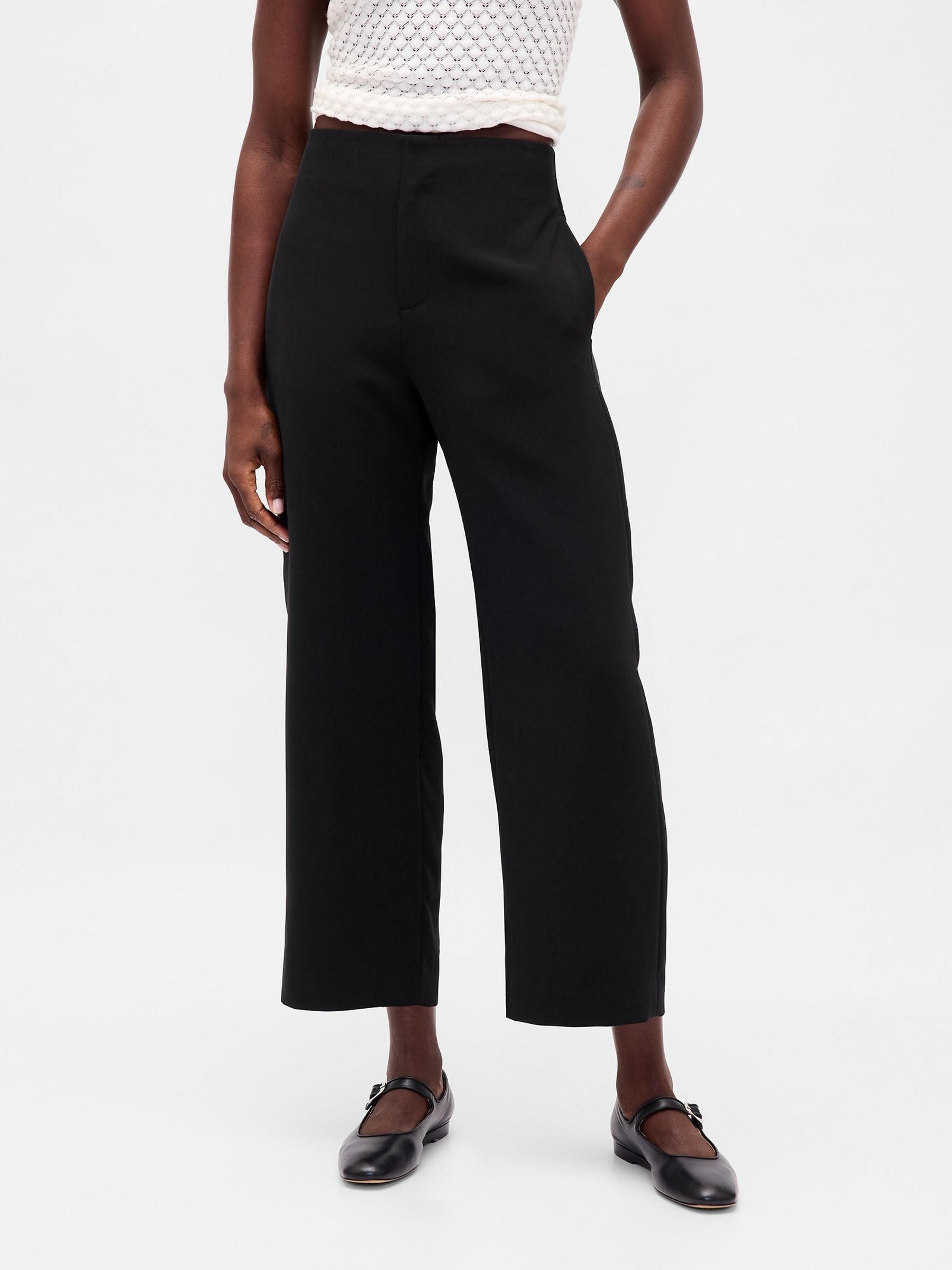 Black High Waisted Twill Straight Ankle Trousers - Image 1 of 6 Black High Waisted Twill Straight Ankle Trousers - Image 1 of 6