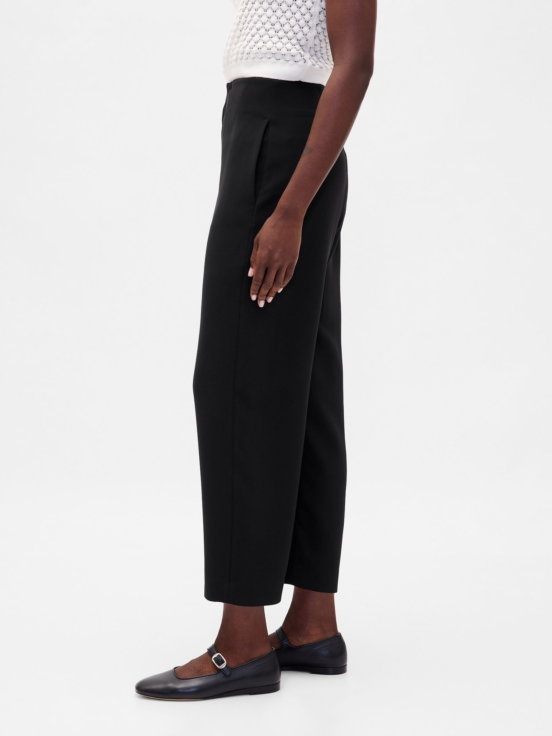 Black High Waisted Twill Straight Ankle Trousers - Image 3 of 6