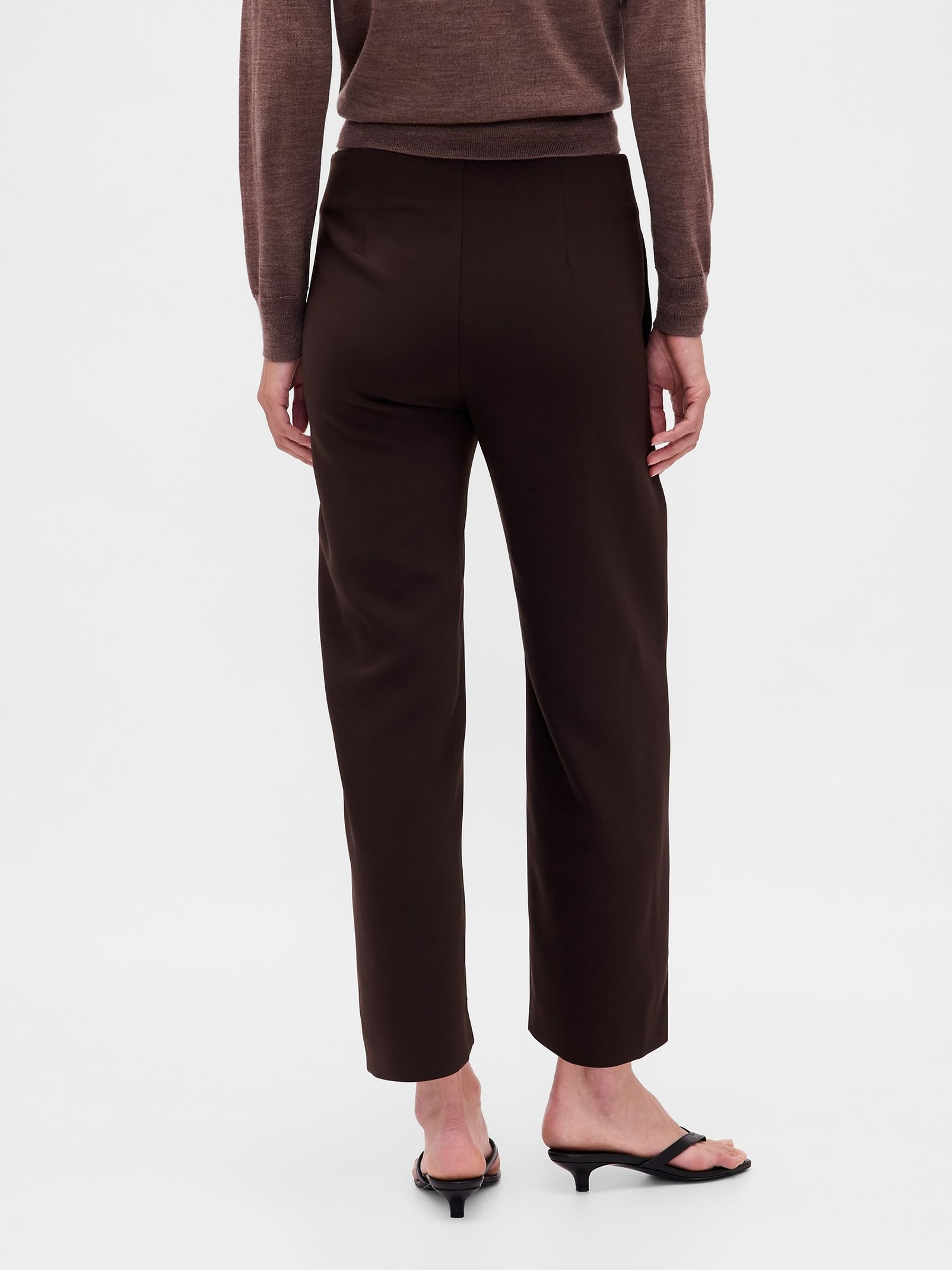 Brown High Waisted Twill Straight Ankle Trousers - Image 2 of 5 Brown High Waisted Twill Straight Ankle Trousers - Image 2 of 5