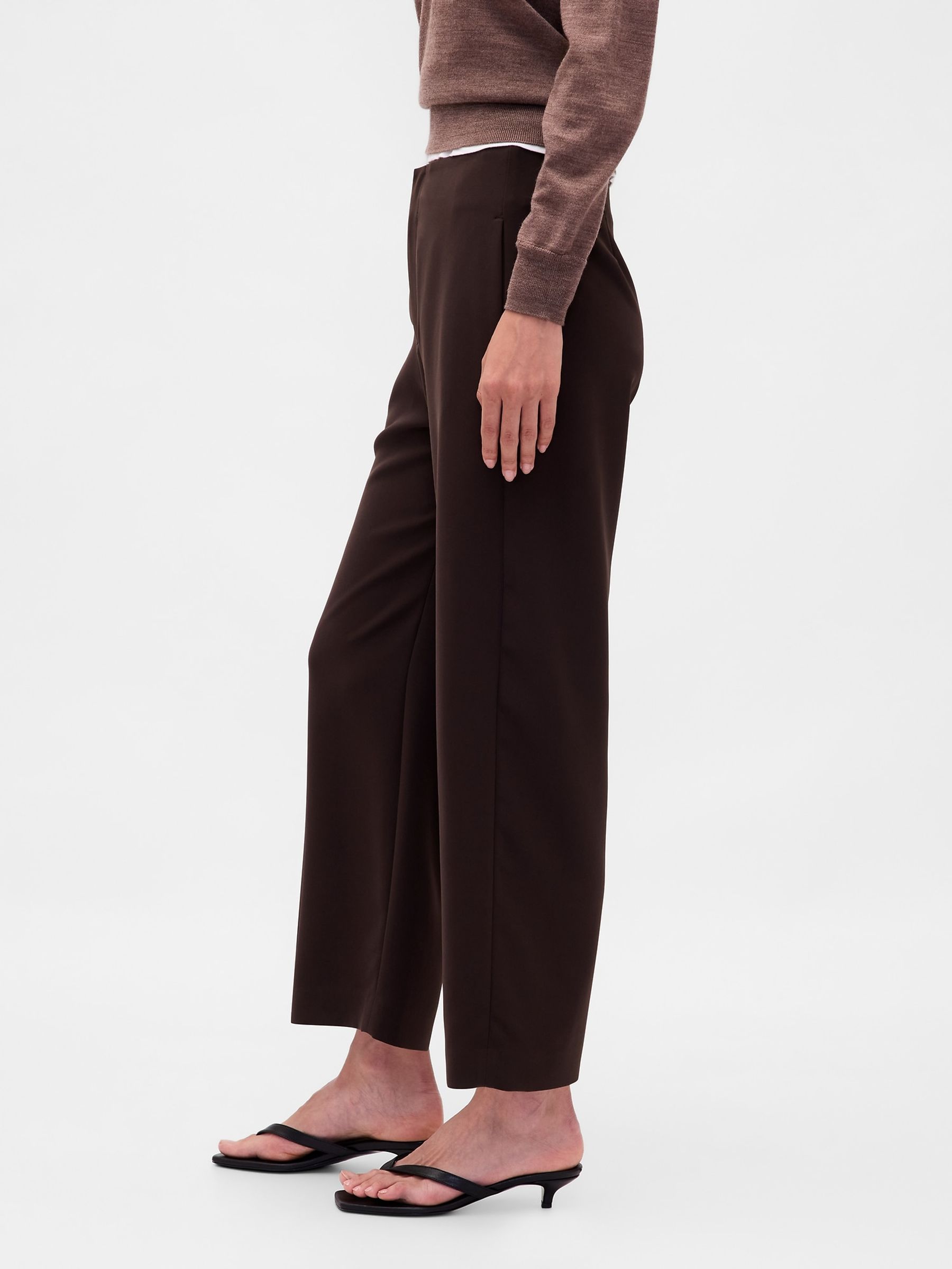 Brown High Waisted Twill Straight Ankle Trousers - Image 3 of 5