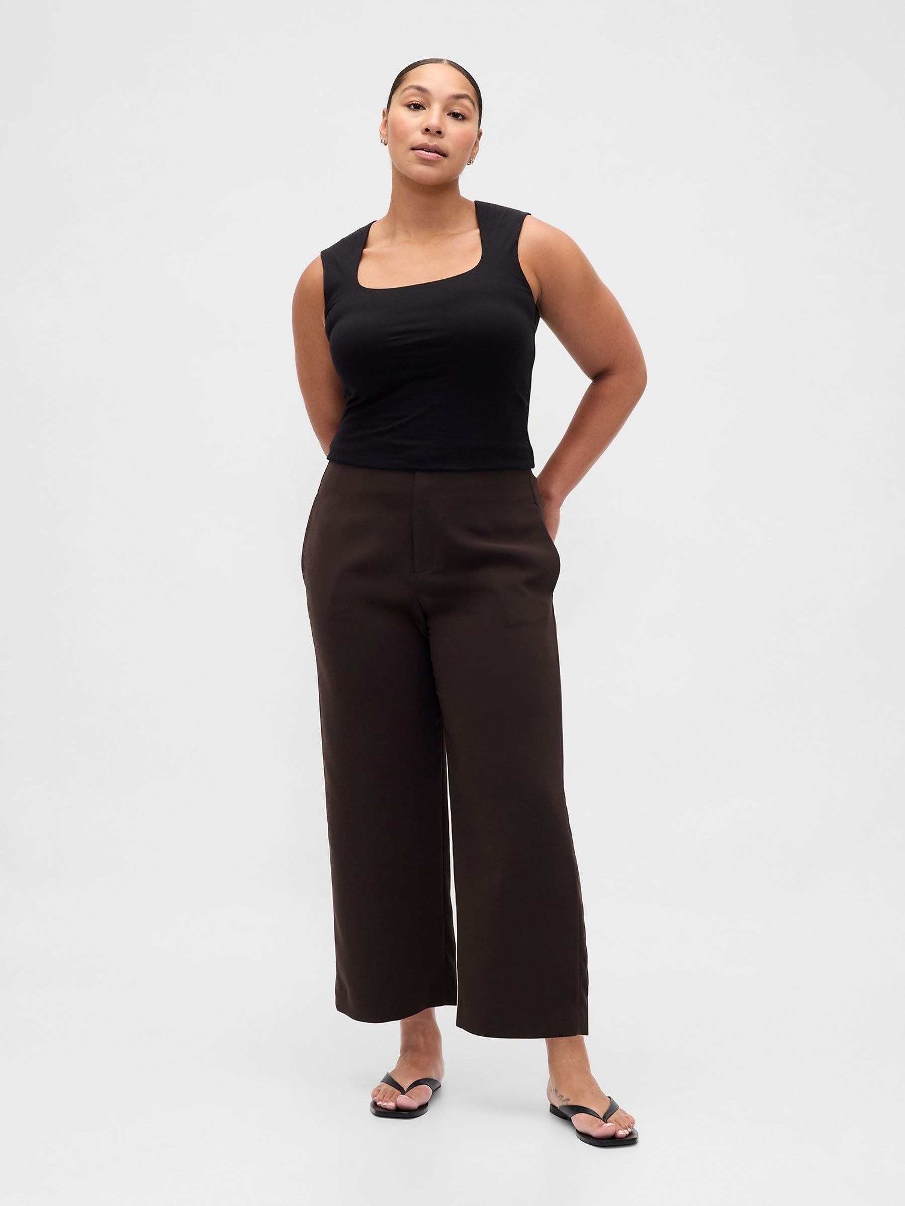 Brown High Waisted Twill Straight Ankle Trousers - Image 4 of 5
