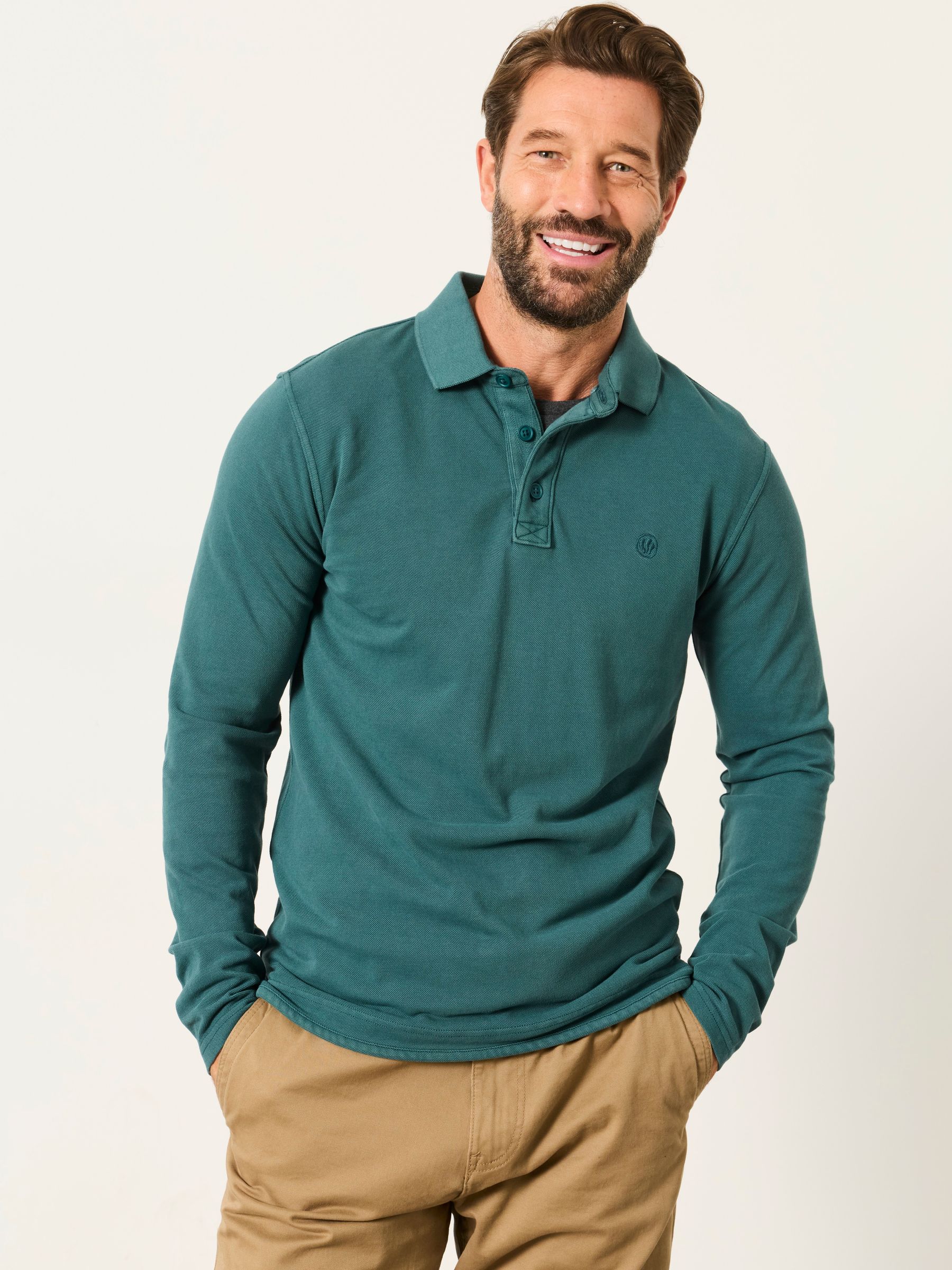 Dark Teal Long Sleeve Pique Polo Shirt - Image 1 of 5
