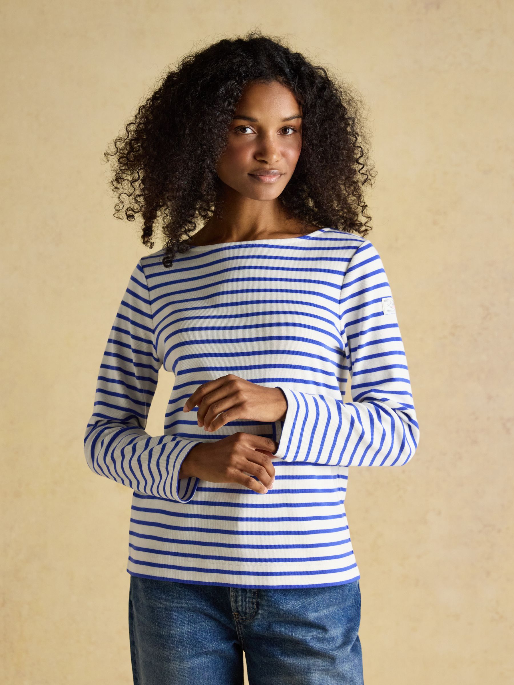 Harbour Cream/Blue Boat Neck 100% Cotton Long Sleeve Breton Top - Image 1 of 8