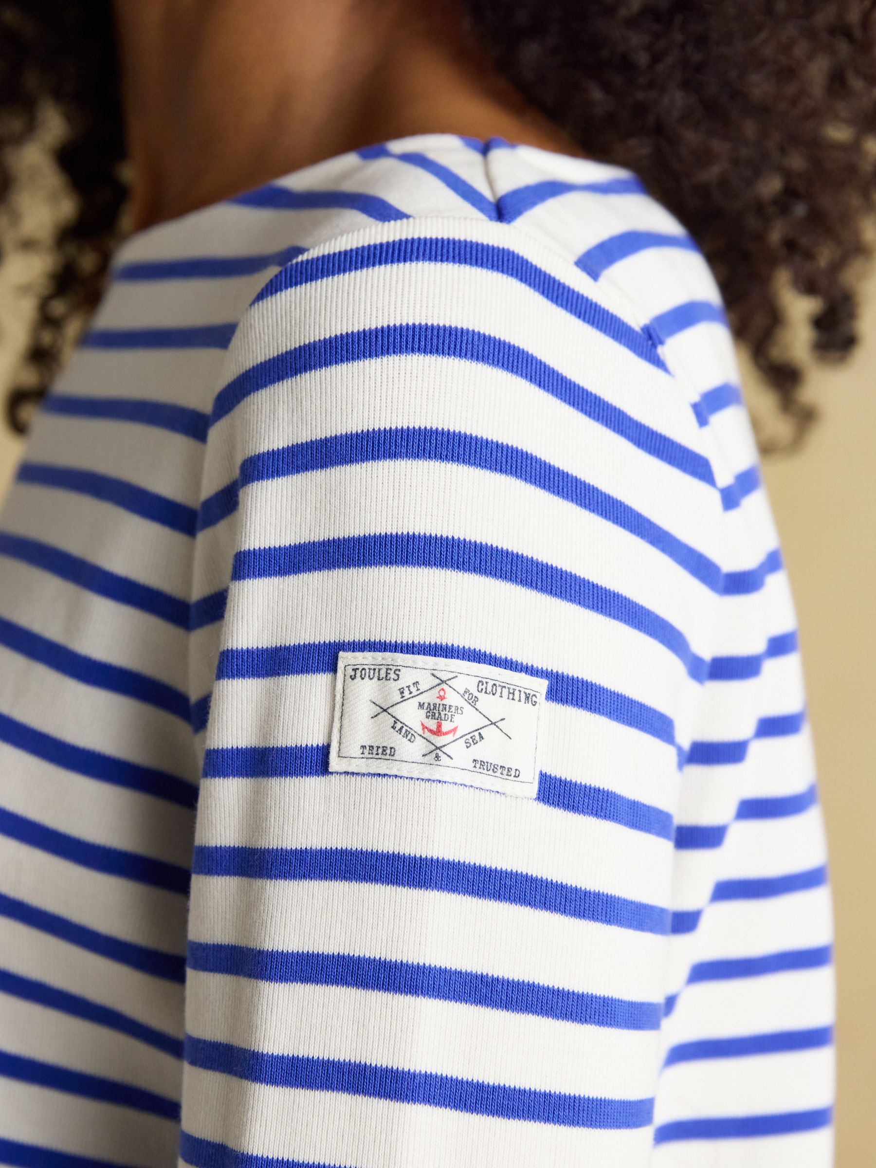 Harbour Cream/Blue Boat Neck 100% Cotton Long Sleeve Breton Top - Image 4 of 8