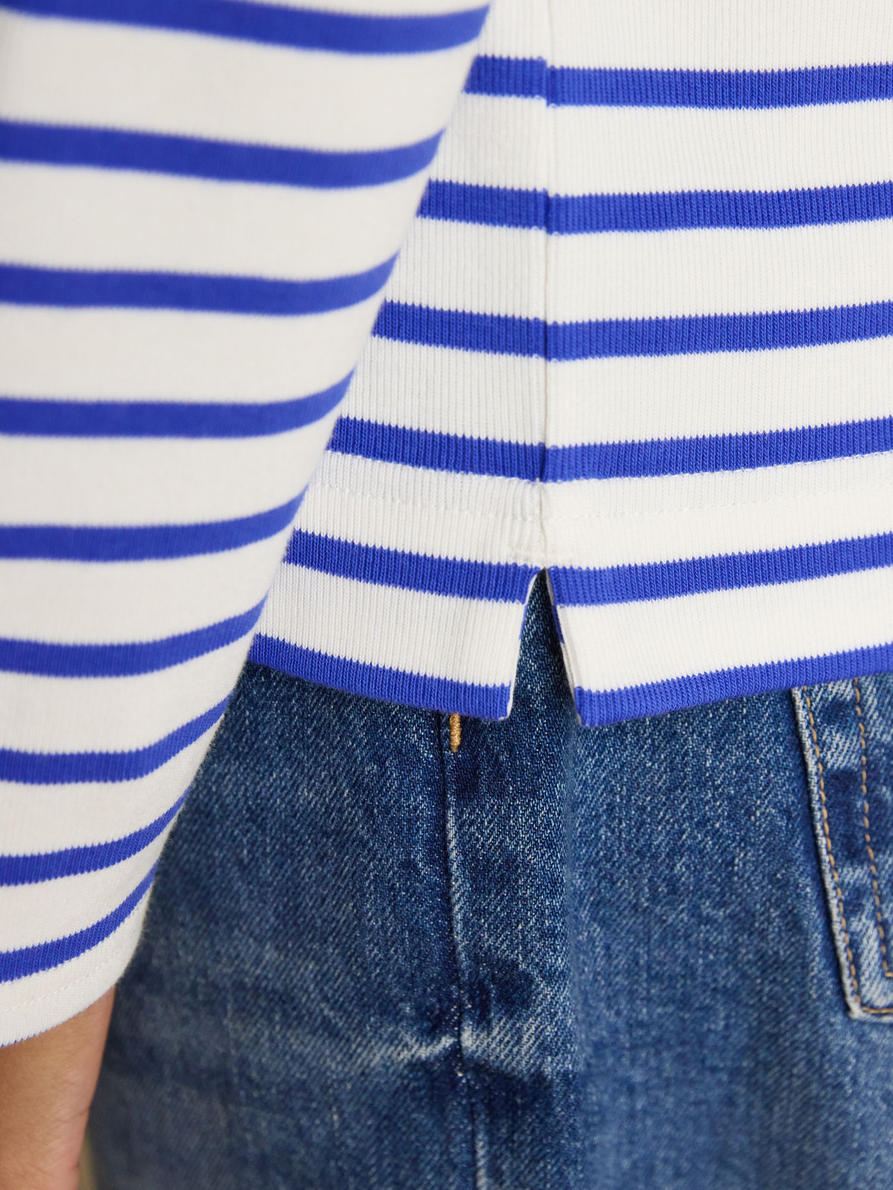 Harbour Cream/Blue Boat Neck 100% Cotton Long Sleeve Breton Top - Image 7 of 8