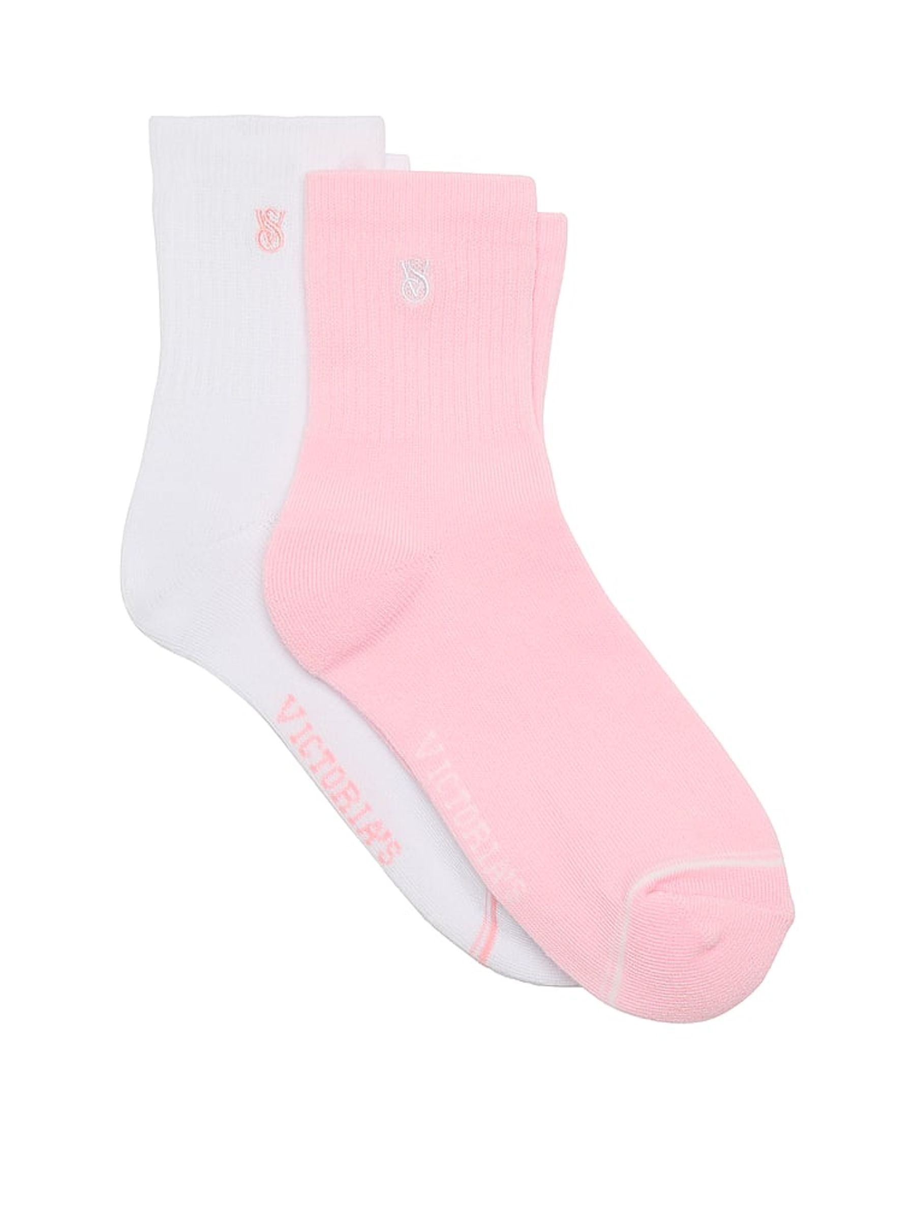 White & Pink 2 Pack Quarter Socks - Image 1 of 2