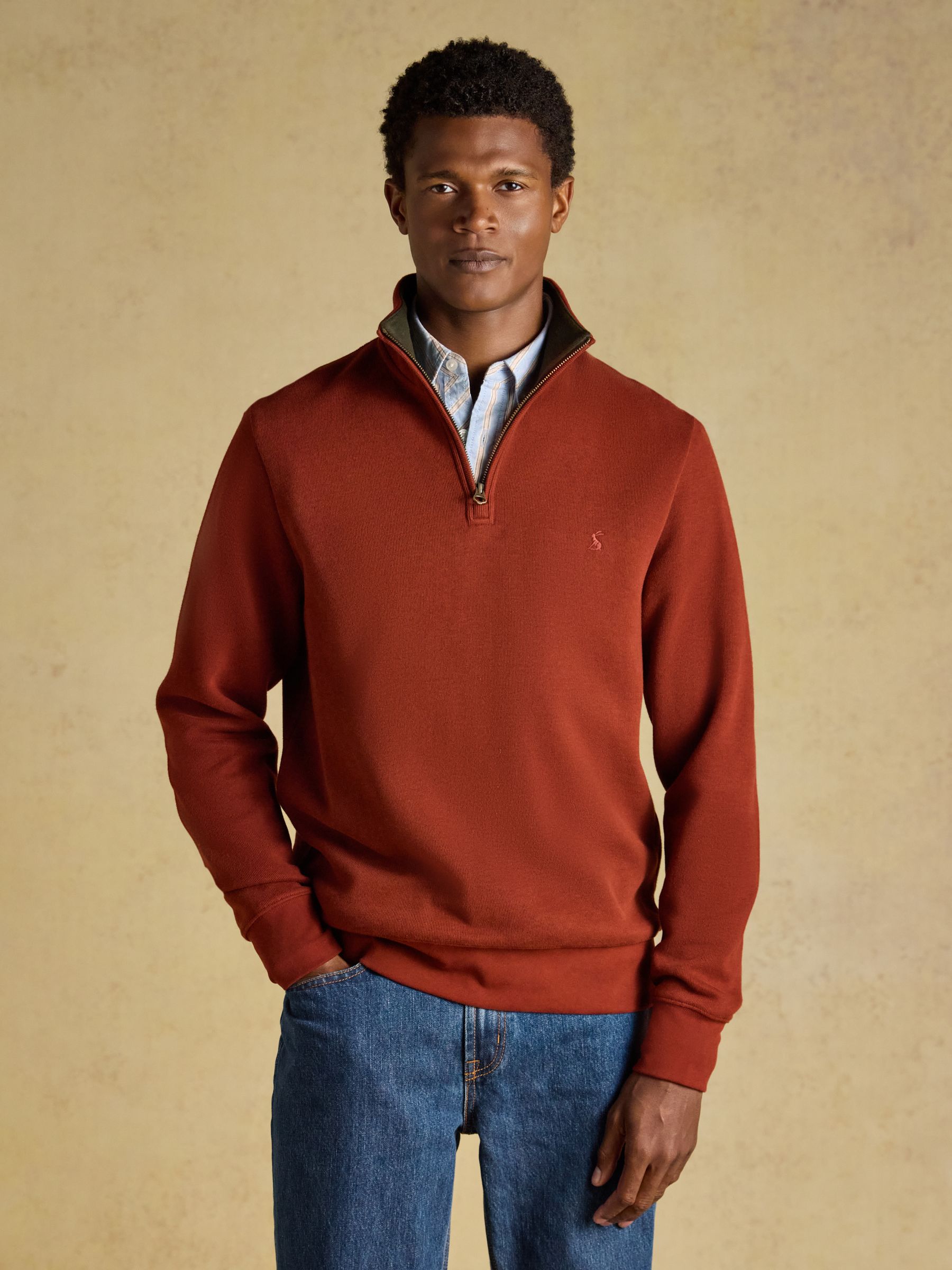 Alistair Red French Ribbed Quarter Zip Sweatshirt - Image 1 of 8