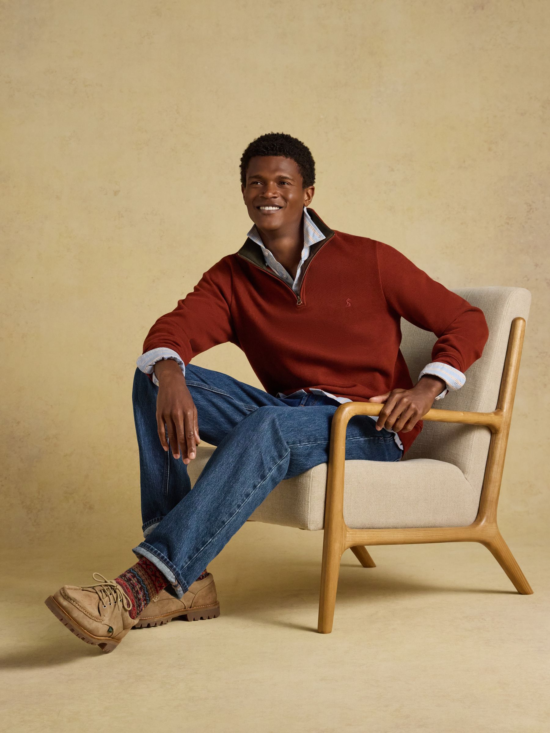 Alistair Red French Ribbed Quarter Zip Sweatshirt - Image 3 of 8